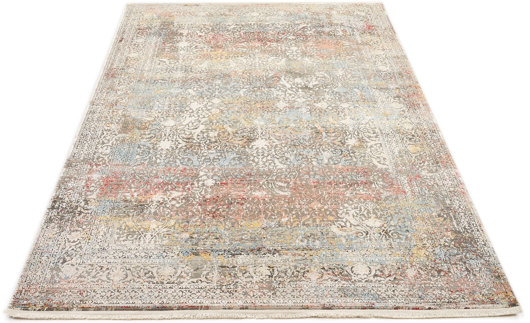Läufer OCI DIE TEPPICHMARKE "BESTELLER CAVA", bunt (multi), B:80cm H:8mm L:200cm, Viskose, Teppiche, Läufer, Glanz Viskose, mit Fransen, Hoch Tief Struktur, Vintage, Wohnzimmer