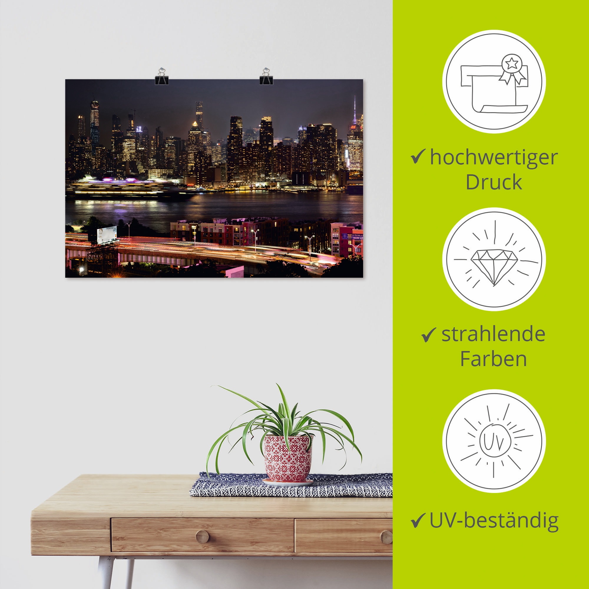Artland Poster »New York Skyline II«, Amerika, (1 St.), als Alubild, Leinwandbild, Wandaufkleber oder Poster in versch. Größen