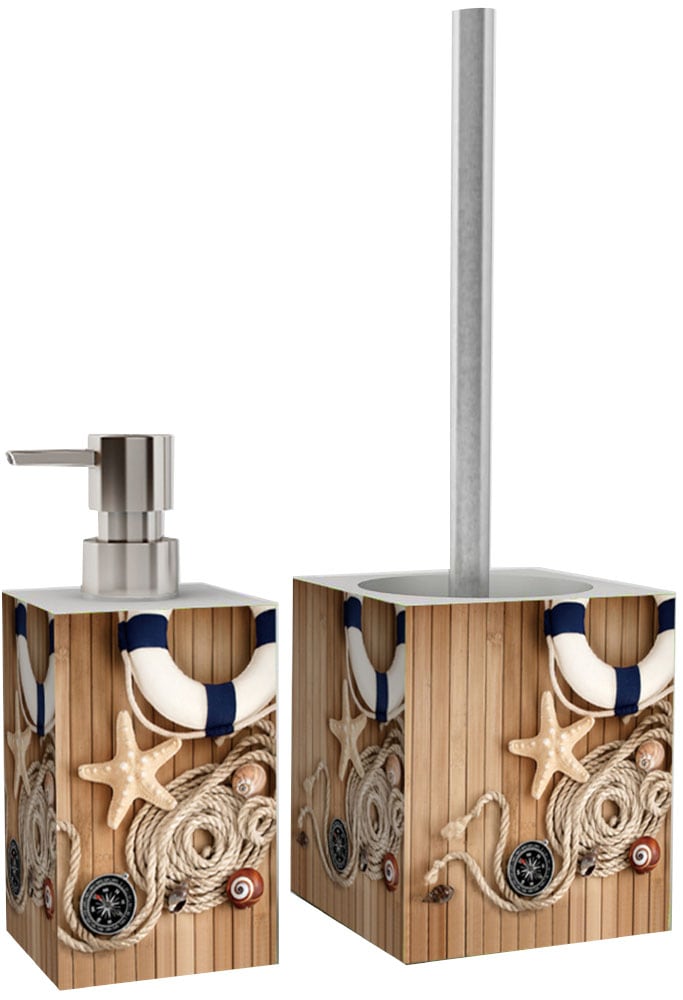 Sanilo Badaccessoire-Set »Maritime« bestehend aus WC-Sitz, Badteppich, Stöpsel, Seifenspender, WC-Bürste