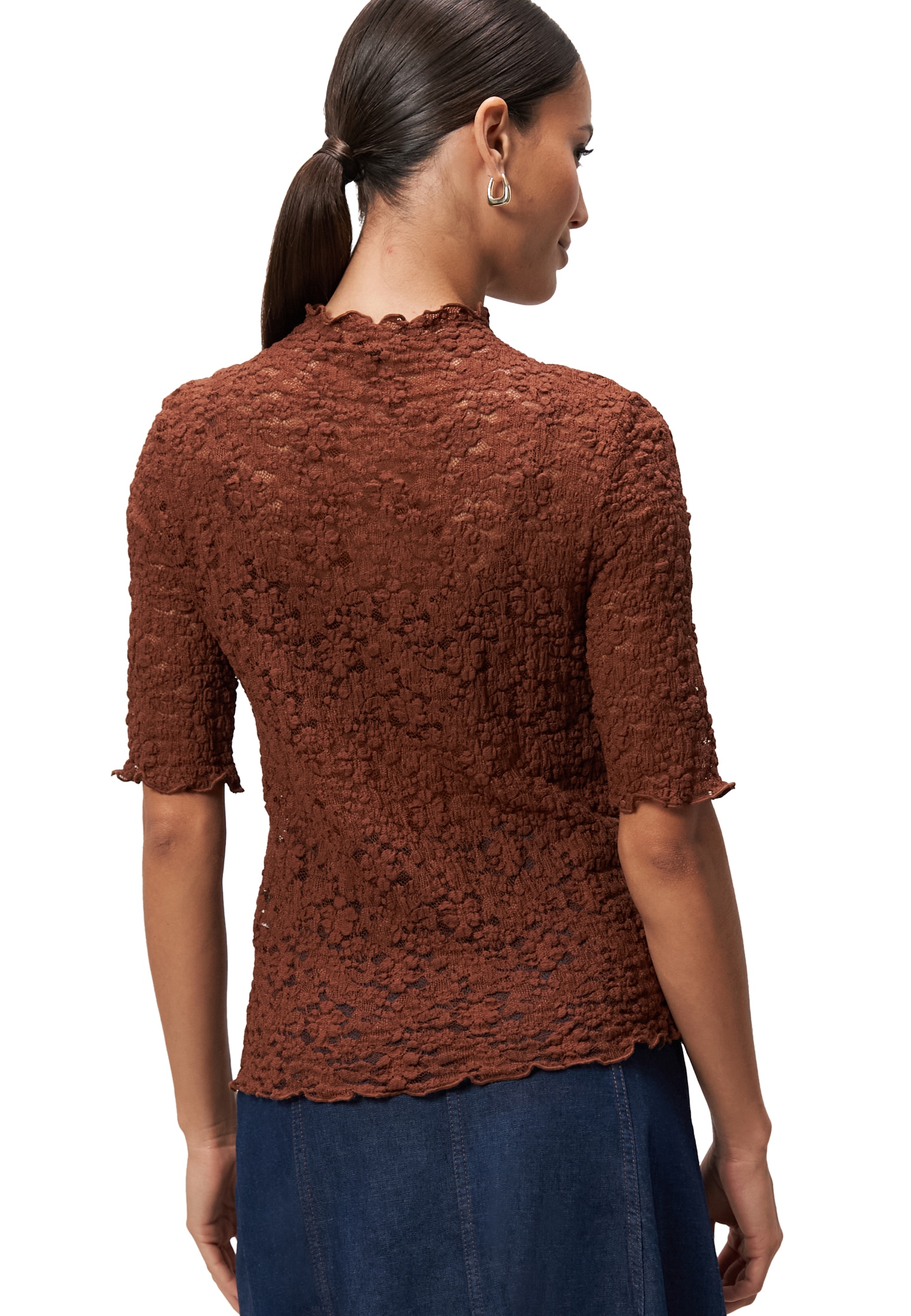 Zero Kurzarmshirt »zero Damen Spitzenshirt mit Stehkragen«, (1 tlg.), Spitze