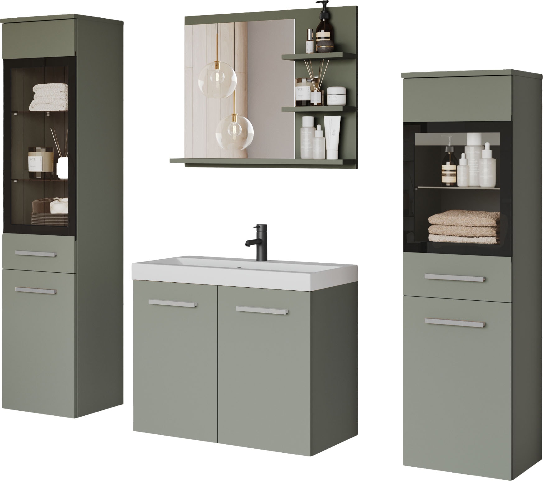 welltime Badmöbel-Set "MADRIT" Komplett-Set, mit Waschbecken, 5 Stk. tlg. günstig online kaufen