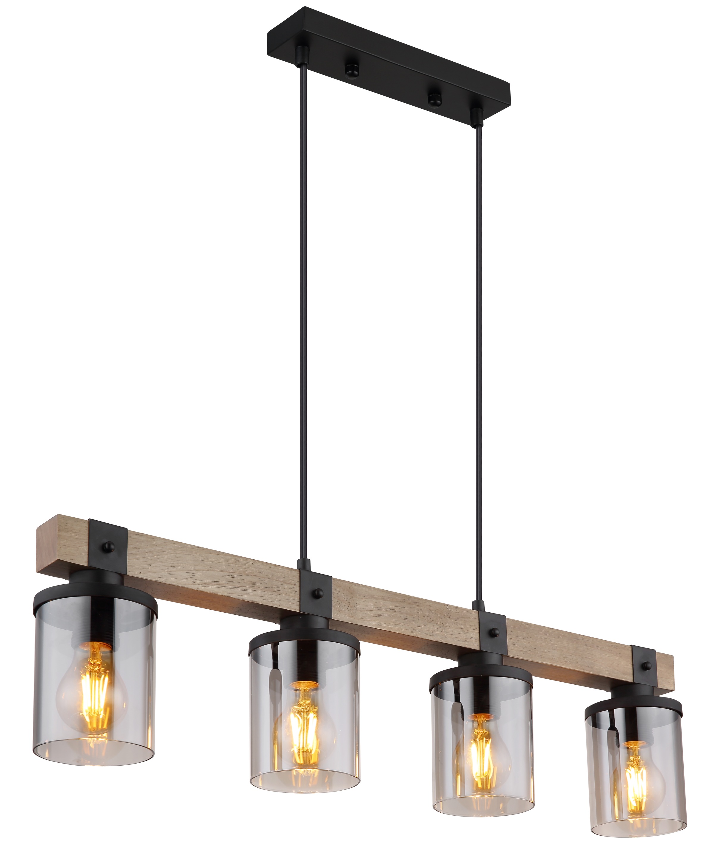 GLOBO LIGHTING Hängeleuchte »LILA« E27 1 Stk. Hängeleuchte Schwarz/Holz, Rauchglas, Licht abwärts, E27
