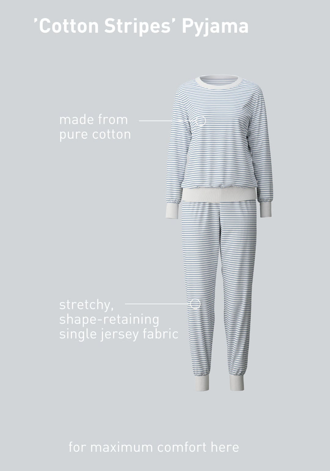 CALIDA Pyjama »Cotton Stripes«, (2 tlg.), mit weichen Rippbündchen an den Abschlüssen