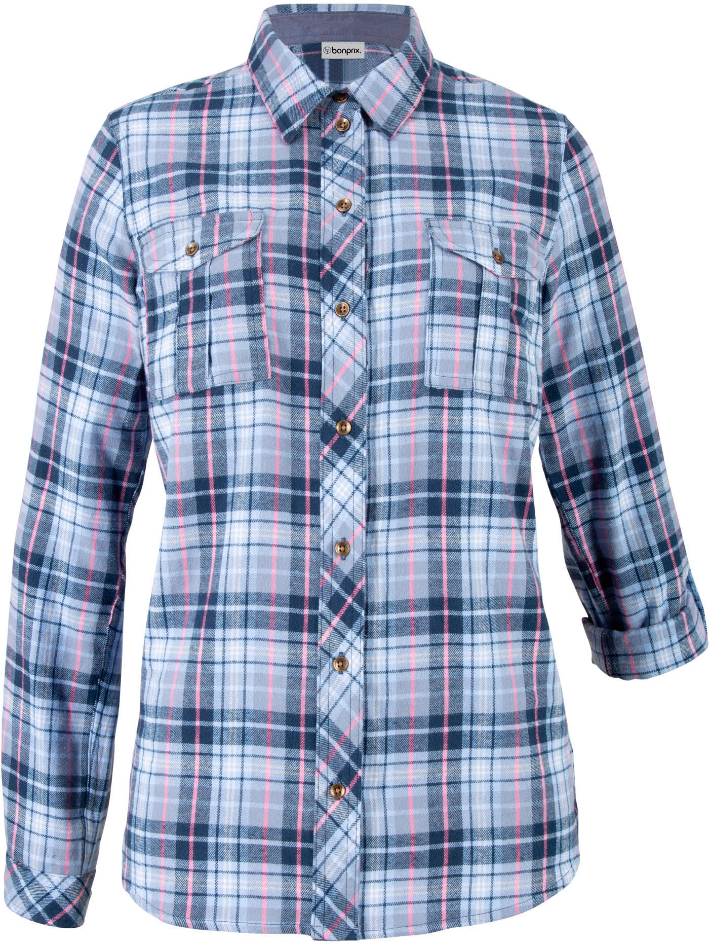 bonprix Flanellhemd kariertes Design, mit klassischem Hemdkragen, aus Baumwolle