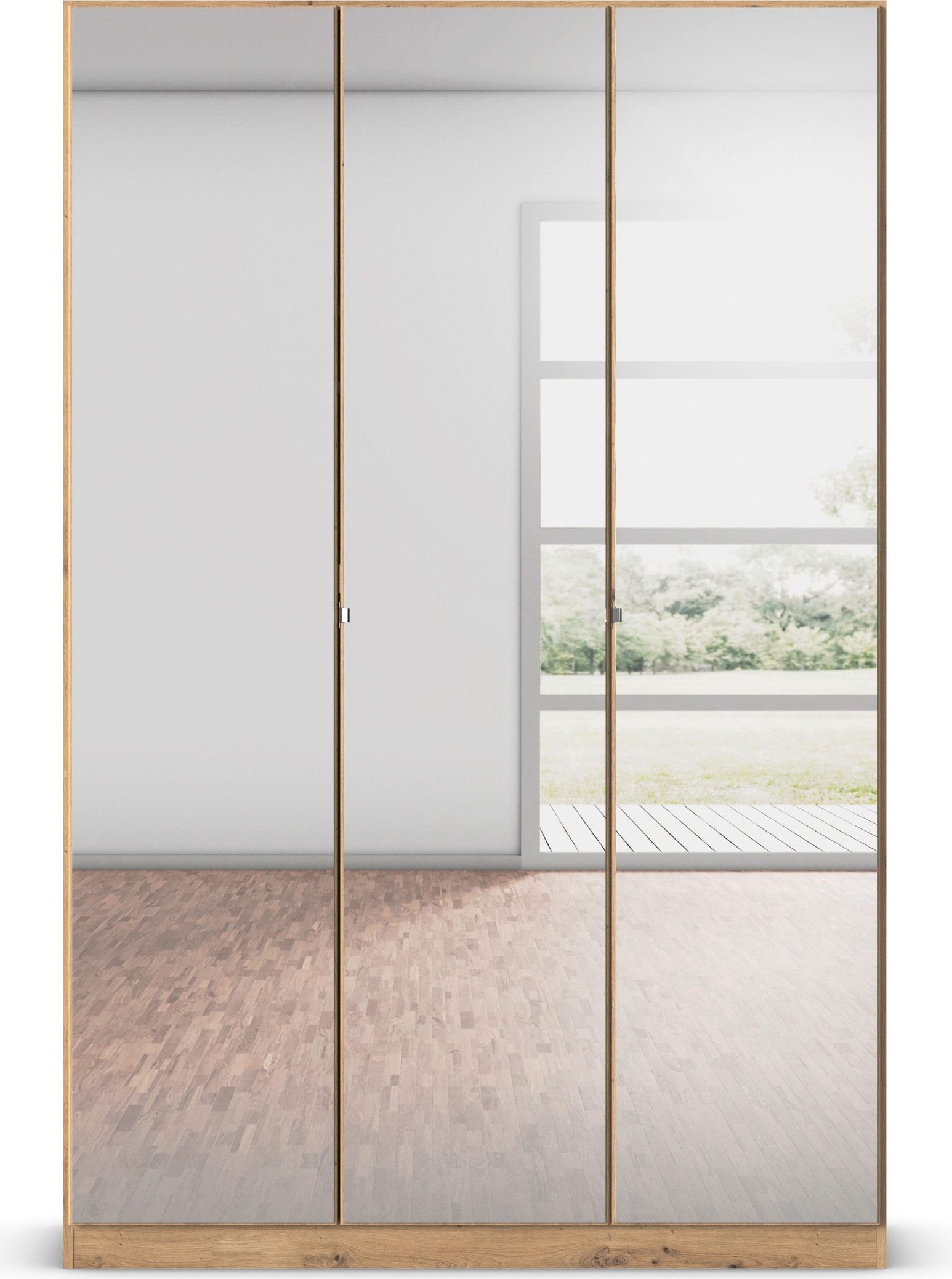 rauch Drehtürenschrank »Reflect«, mit Spiegelfront, inkl. praktischer Inneneinteilung und Stoffboxen-Set