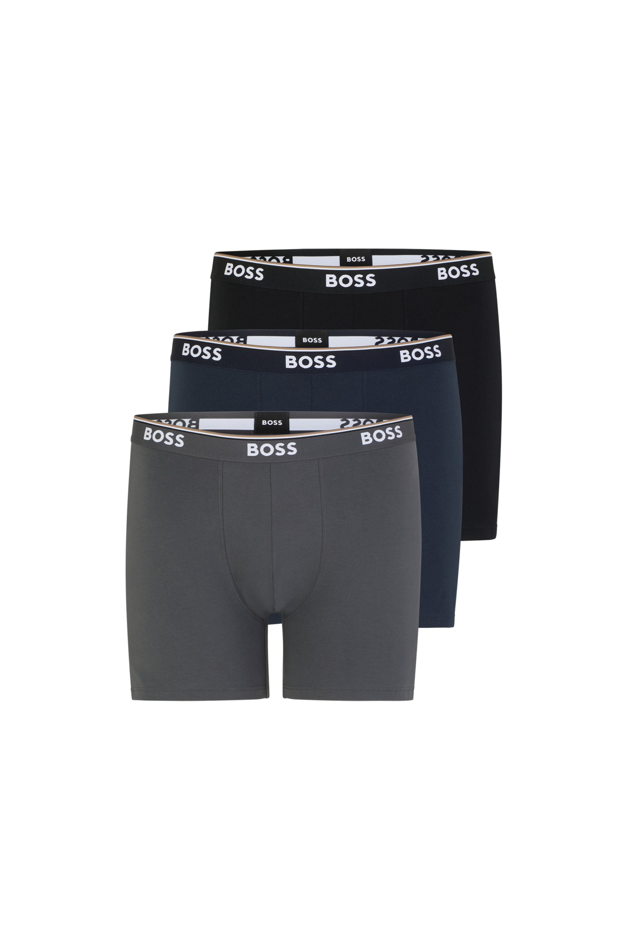 BOSS Langer Boxer, (Packung, 3er-Pack), mit Logo-Bund