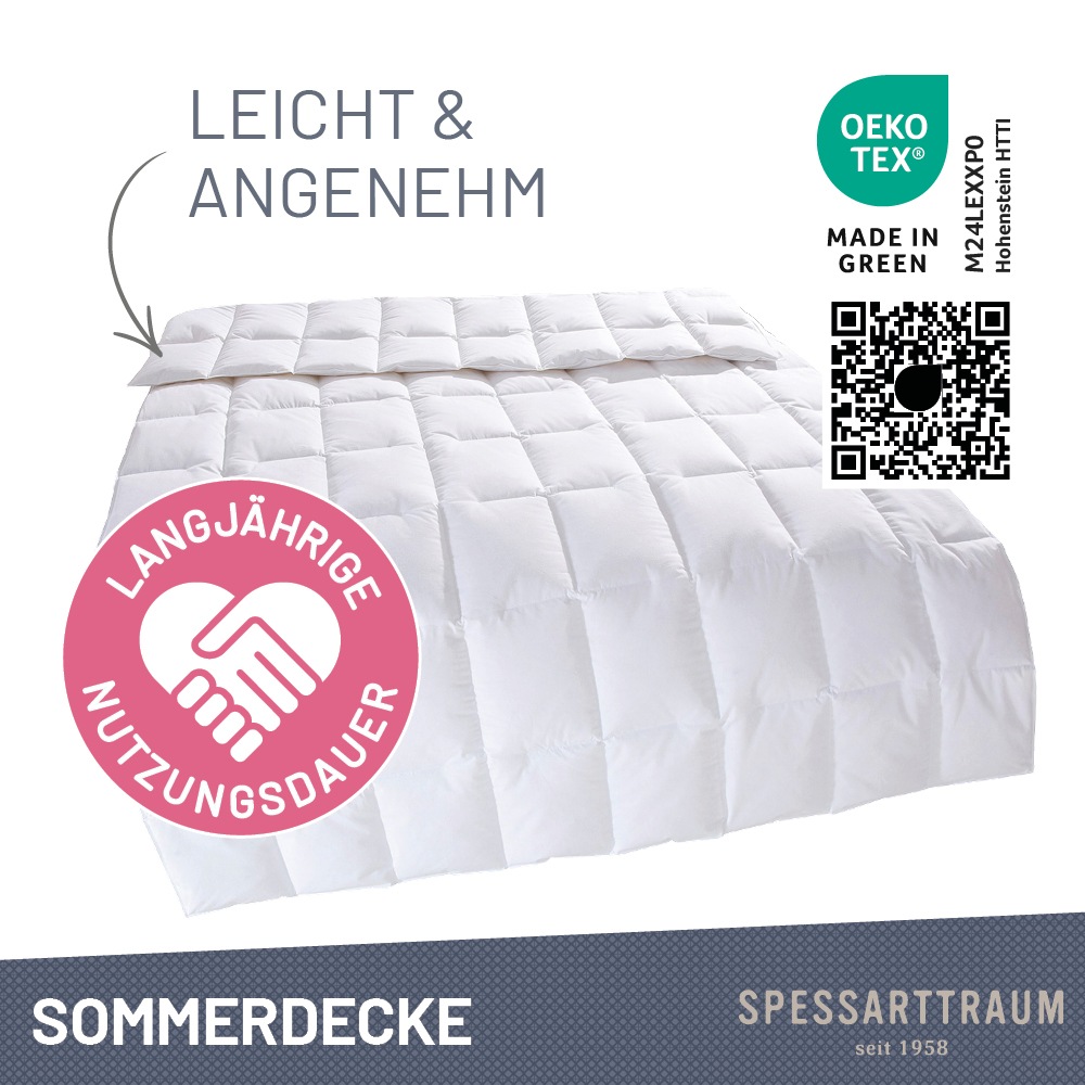 SPESSARTTRAUM Gänsedaunenbettdecke "Premium****, hergestellt in Deutschland, Bettdecken für Sommer, Winter" leicht Füllung 100% Gänsedaunen, Klasse 1, Downpass zertifiziert 1 Stk. tlg. 4 Wärmeklassen & 5 Größen, Bestseller