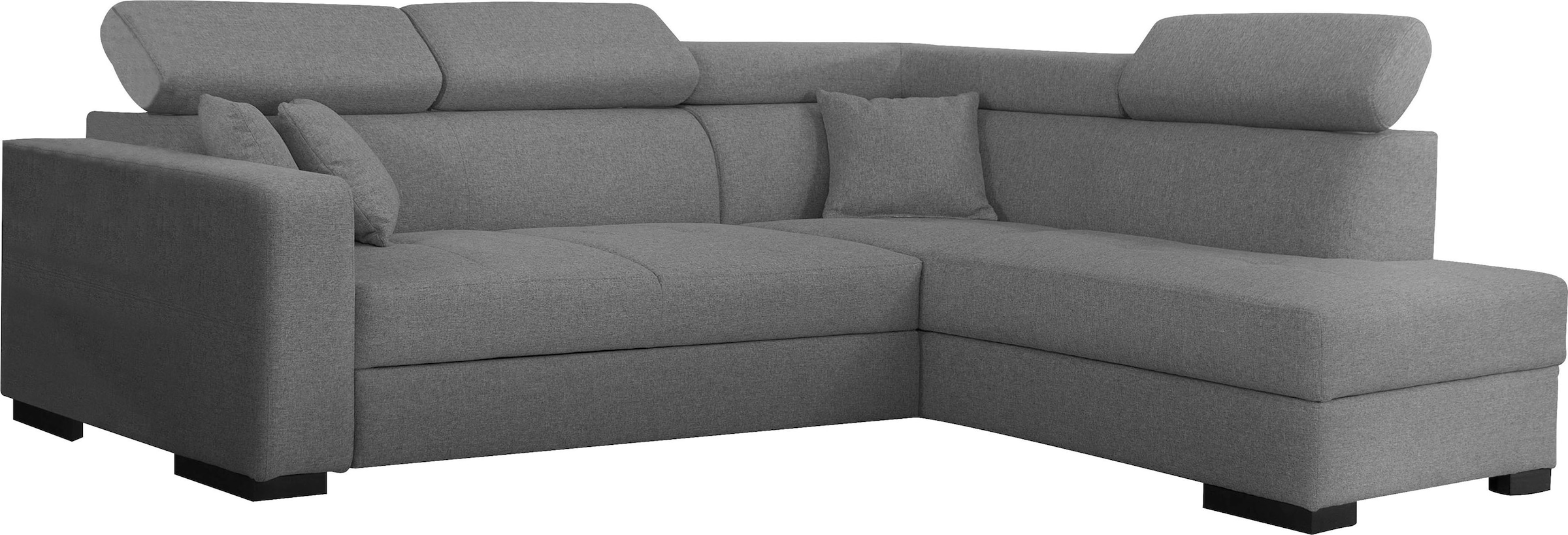 Home affaire Ecksofa "Tulio bequem, bewährte Wellenunterfederung, Breite 267cm, L-Form" wahlweise mit Bettfunktion und Bettkasten, incl. 3 Zierkissen