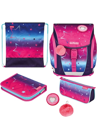 Schulranzen »FiloLight Plus, Pink Stars«, Floureszierende Flächen-reflektierende...