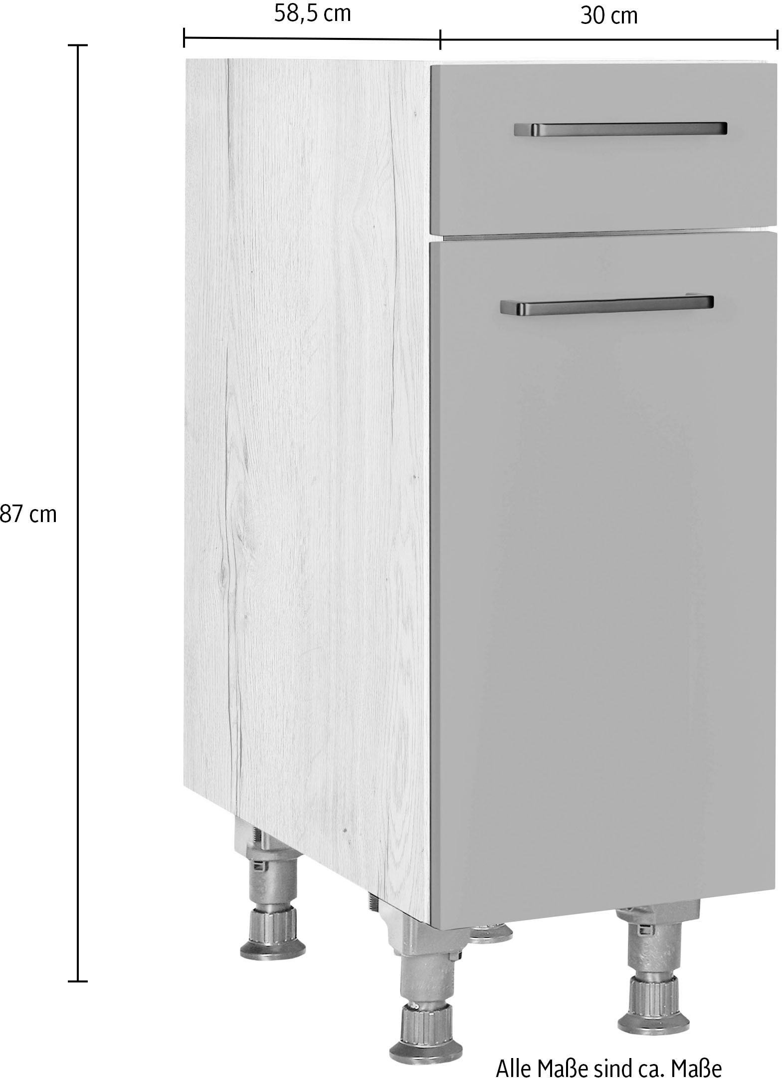 nobilia® Unterschrank »"Easytouch", Ausrichtung wählb., vormontiert, in den Breiten 30, 45 &«, 60 cm Breite, mit höhenverstellbaren Sockelfüßen, vormontiert