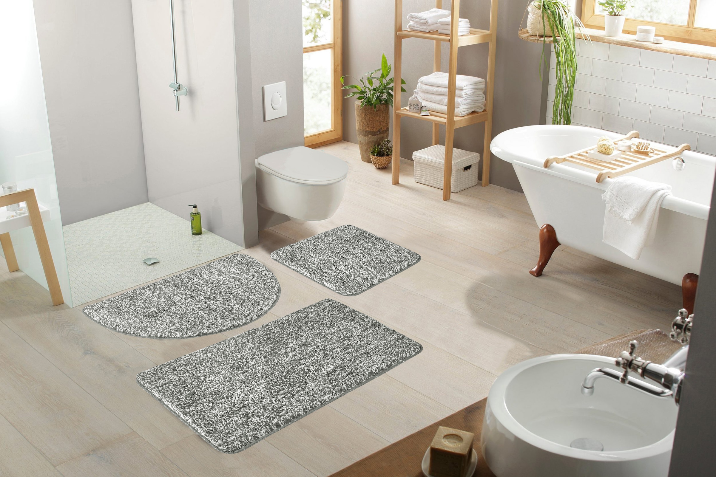 my home Badematte »Sanremo, Badvorleger, Badezimmer Teppich, sehr weich«, rutschhemmend beschichtet, fußbodenheizungsgeeignet-schnell trocknend, Badteppich, unifarben, rechteckig, rund & als 3-tlg. Set erhältlich