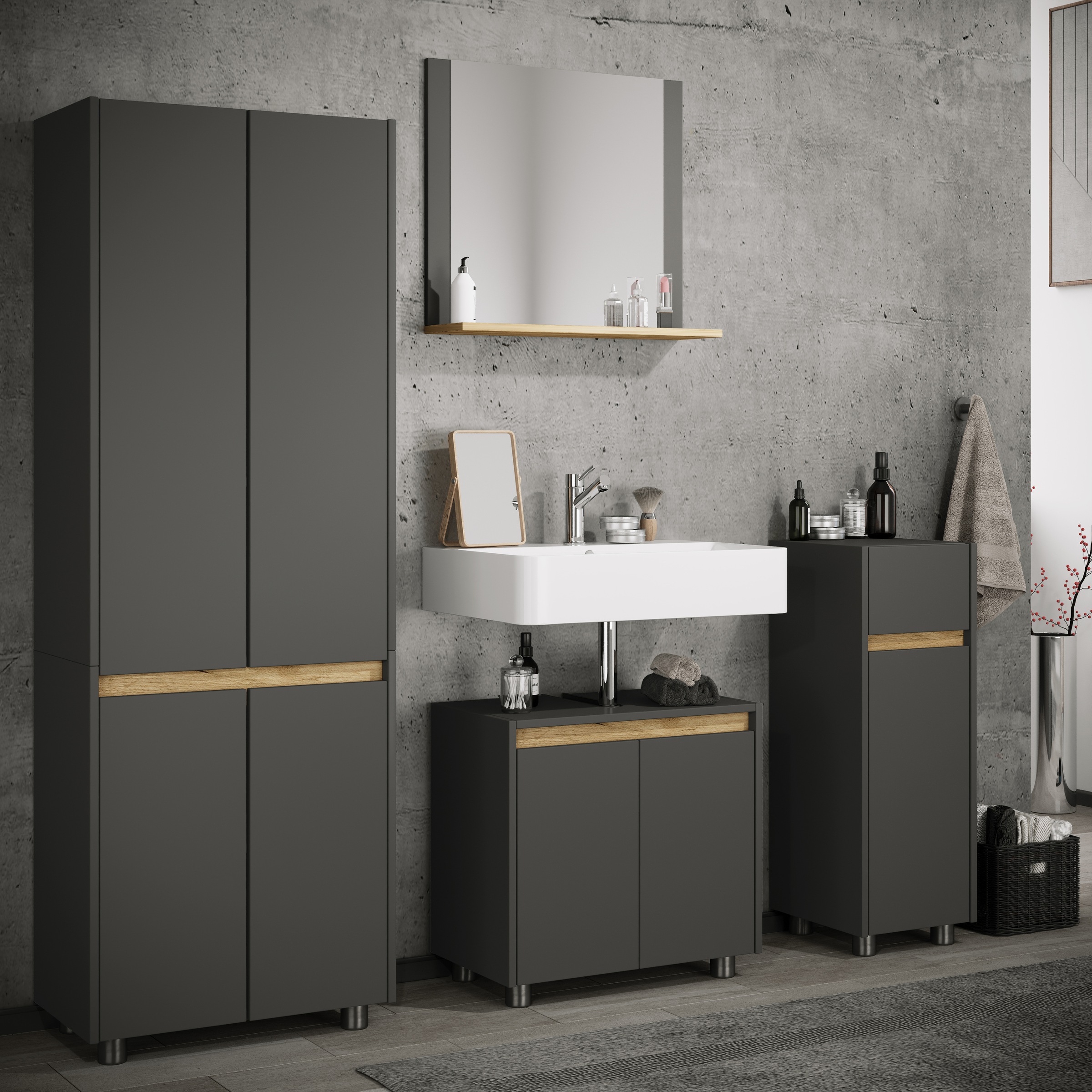 VCM Hochschrank "Badmöbel Hochschrank 165x57x33 Drehtüren Cosila" 1 Stk. tl günstig online kaufen