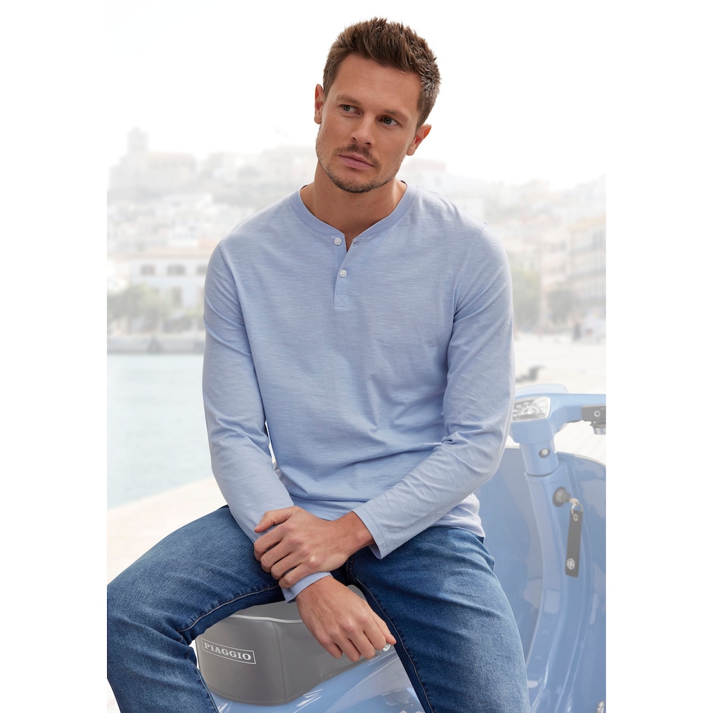 H.I.S Henleyshirt, Regular Fit, Langarm, Shirt mit Knopfleiste, Baumwoll-Piqué