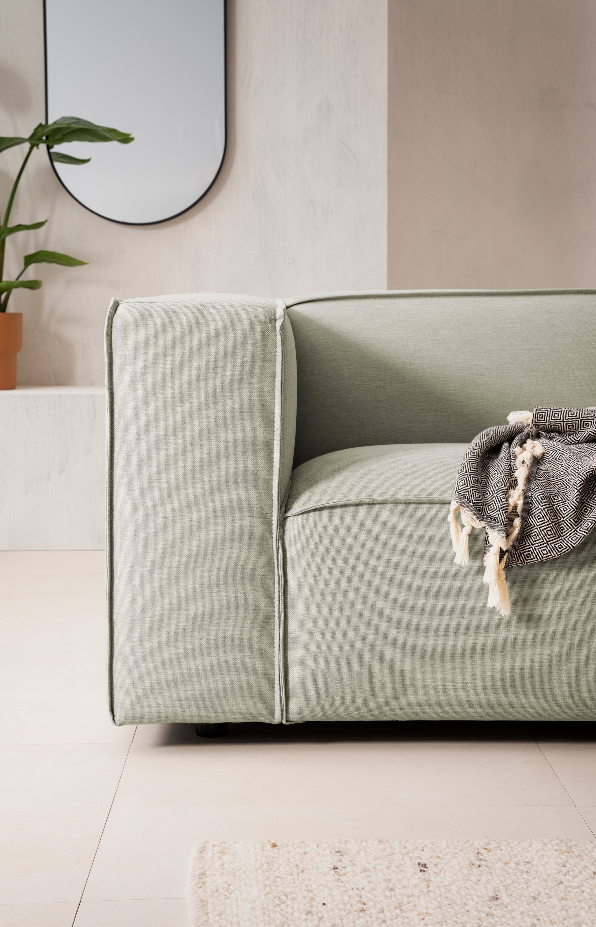 LeGer Home by Lena Gercke 3-Sitzer »PIARA, Couch mit Kedernaht, Sofa in Cord oder Leinenoptik«, schwarze Füße, bequemer Sitzkomfort