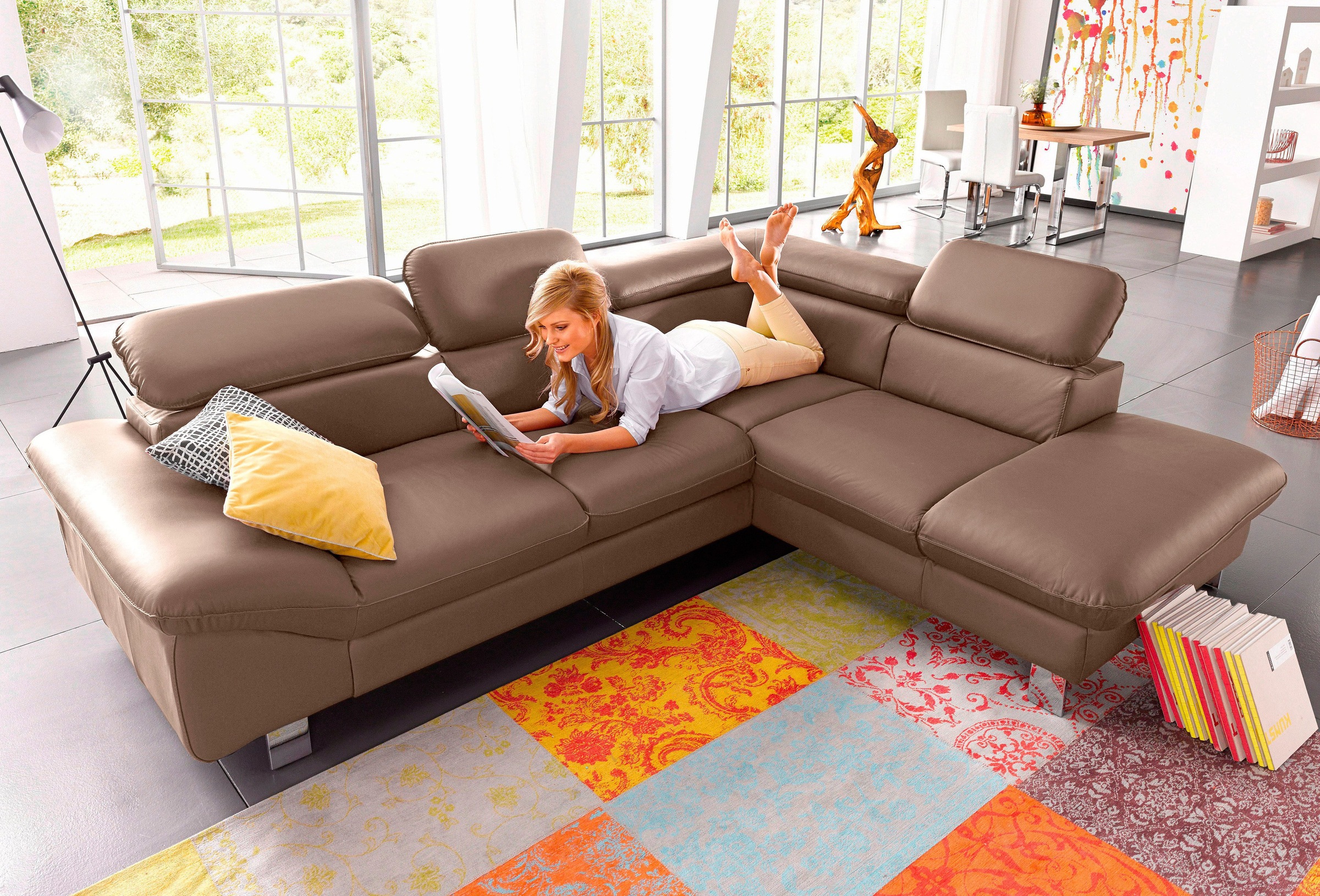 COTTA Ecksofa "Driver L-Form, B: 265cm, moderne Couch, Wellenunterfederung, inkl. 3 x" Kopfteilverstellung, optional Schlaffunktion & Bettkasten