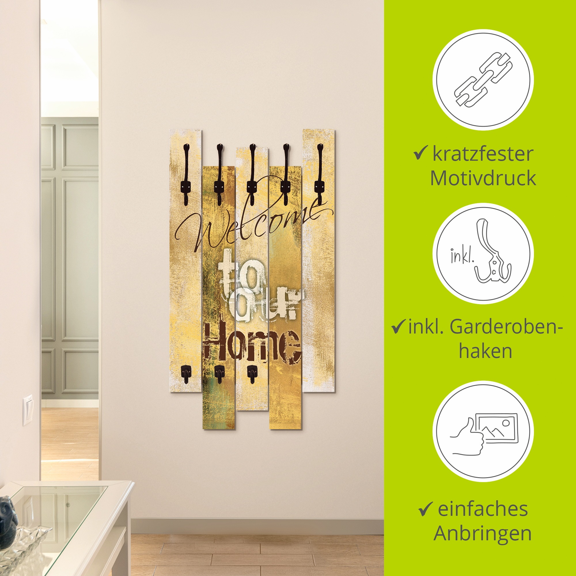 Artland Garderobenleiste »Willkommen in unserem Zuhause«, teilmontiert