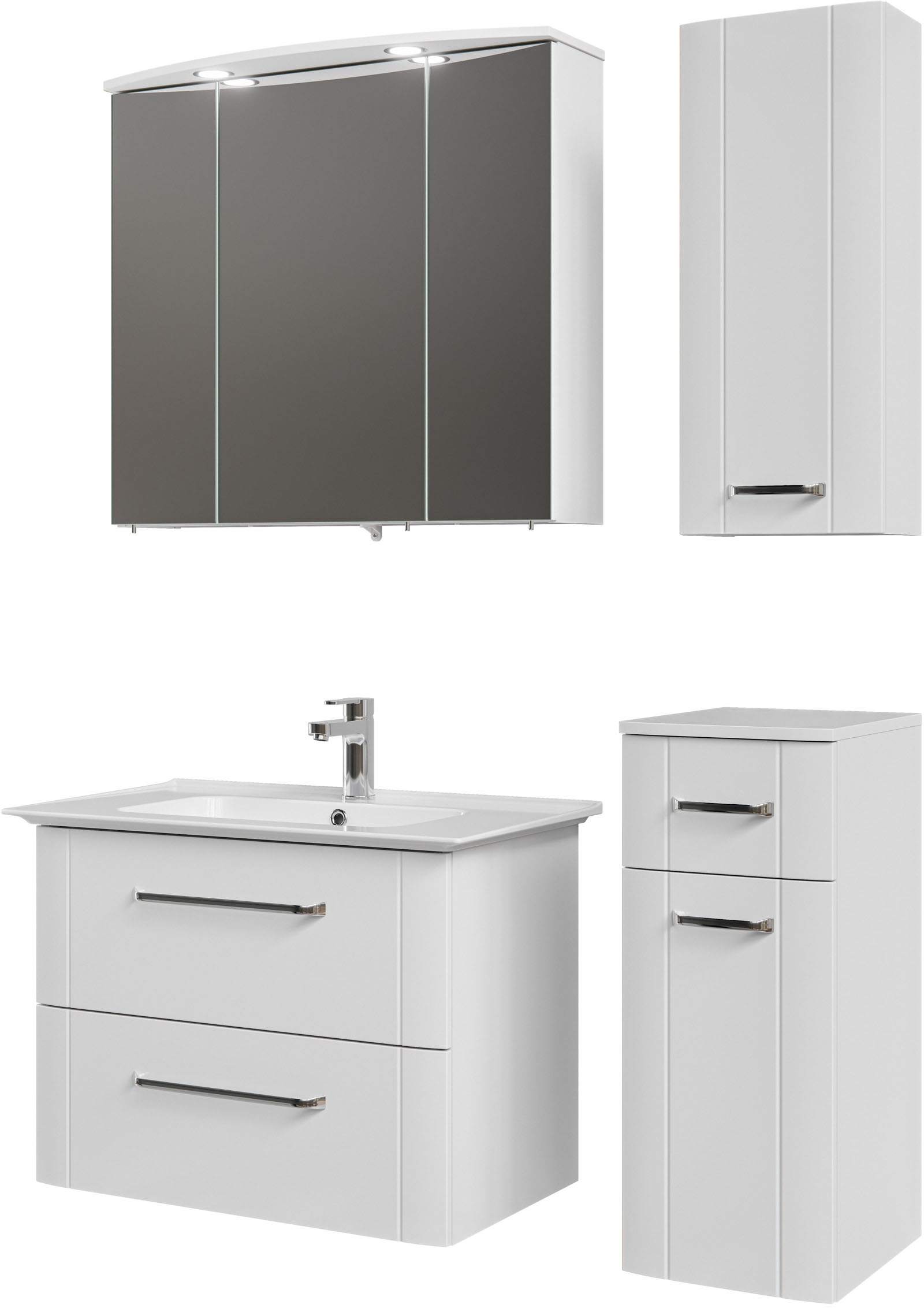 Saphir Badmöbel-Set »Badmöbel-Set Serie 3006 4-teilig Keramik-Waschtisch mit Spiegelschrank«, (5 St.), Badezimmer Set mit Unterschrank, Hängeschrank, inkl. Türdämpfer