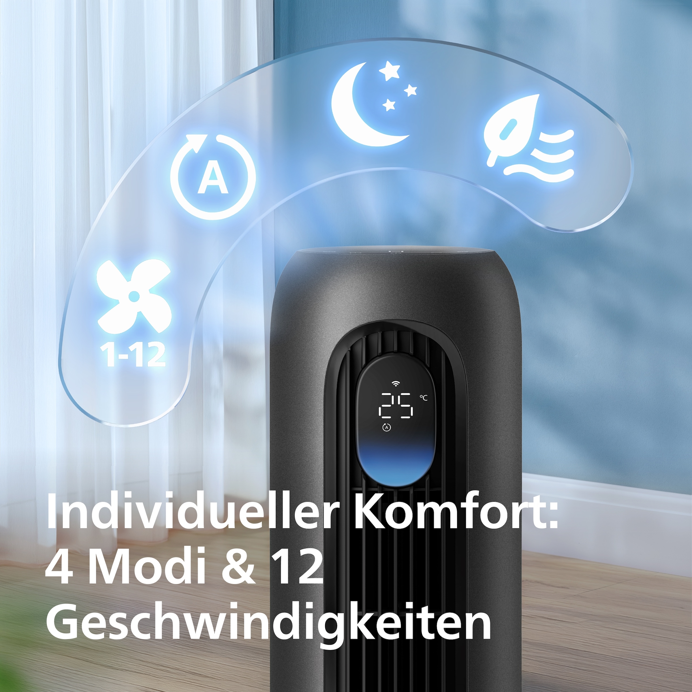 Philips Turmventilator »CX7550 Serie 7000 mit 12 Geschwindigkeiten u. Aromatherapie-Zusatz« Oszillierend, besonders leise, mit DC-Motor, Timer u. Fernbedienung