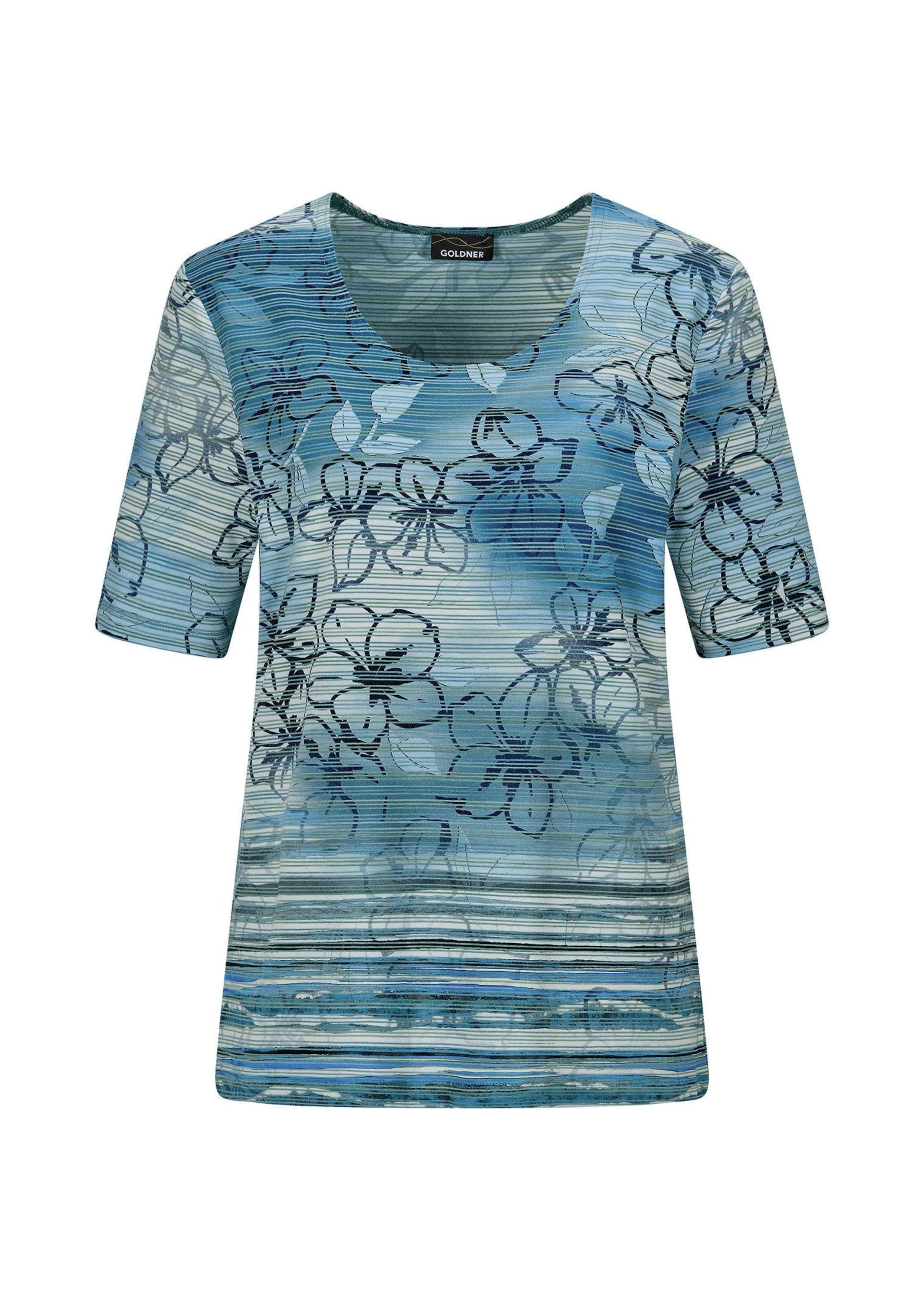 GOLDNER Kurzarmshirt "Druckshirt mit floralem Muster" stretchbequemer Jersey