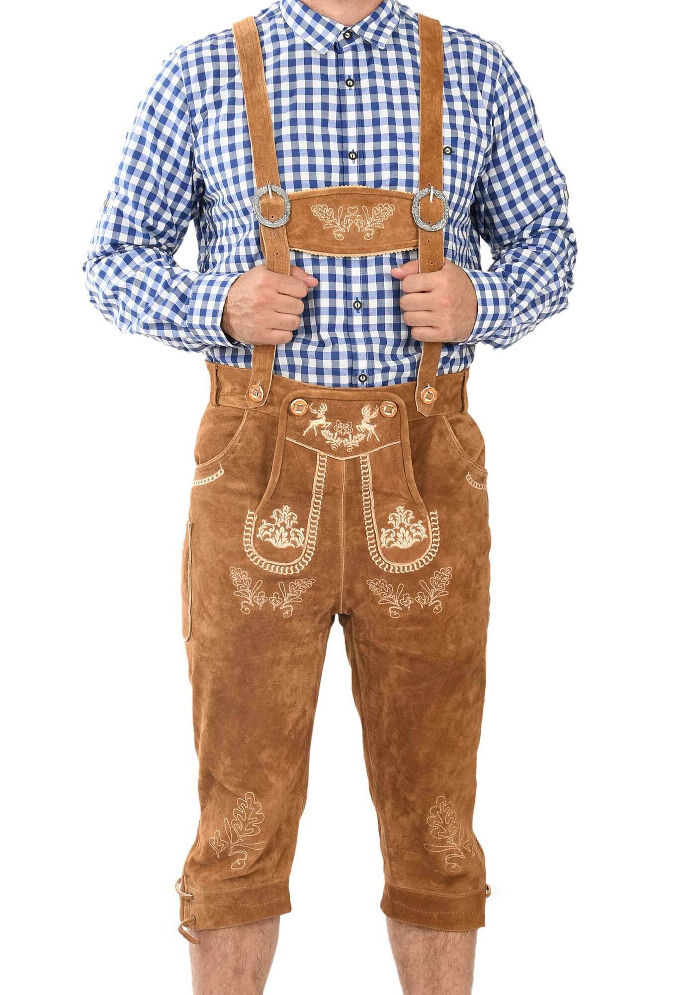 Alessandro Salvarini Trachtenlederhose »ASGustl«, Lederhose in Trachtenstil mit Stickerei und Trägern aus Echtleder