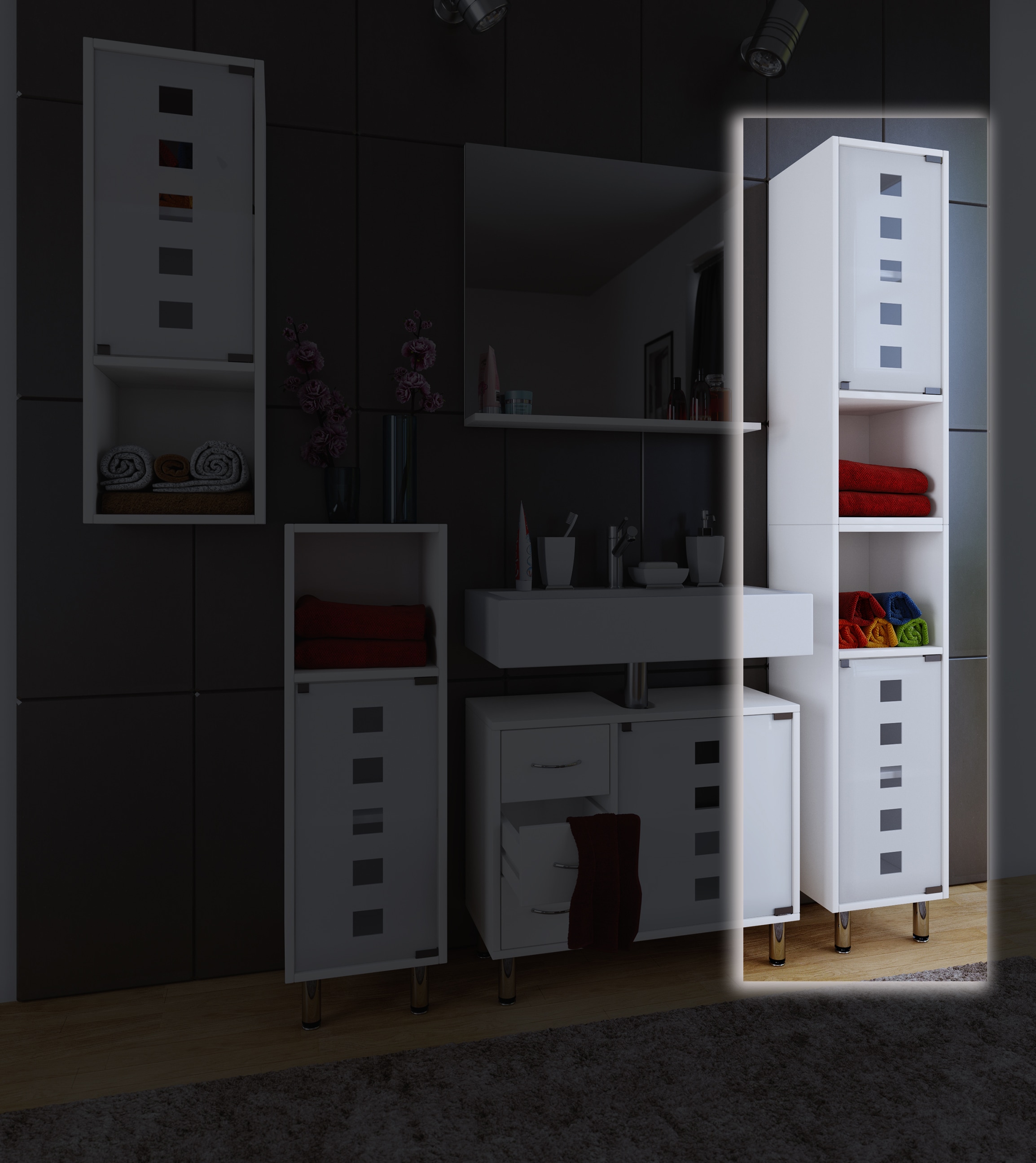 VCM Hochschrank »Holz Badmöbel Hochschrank Schrank Darola Glastür«