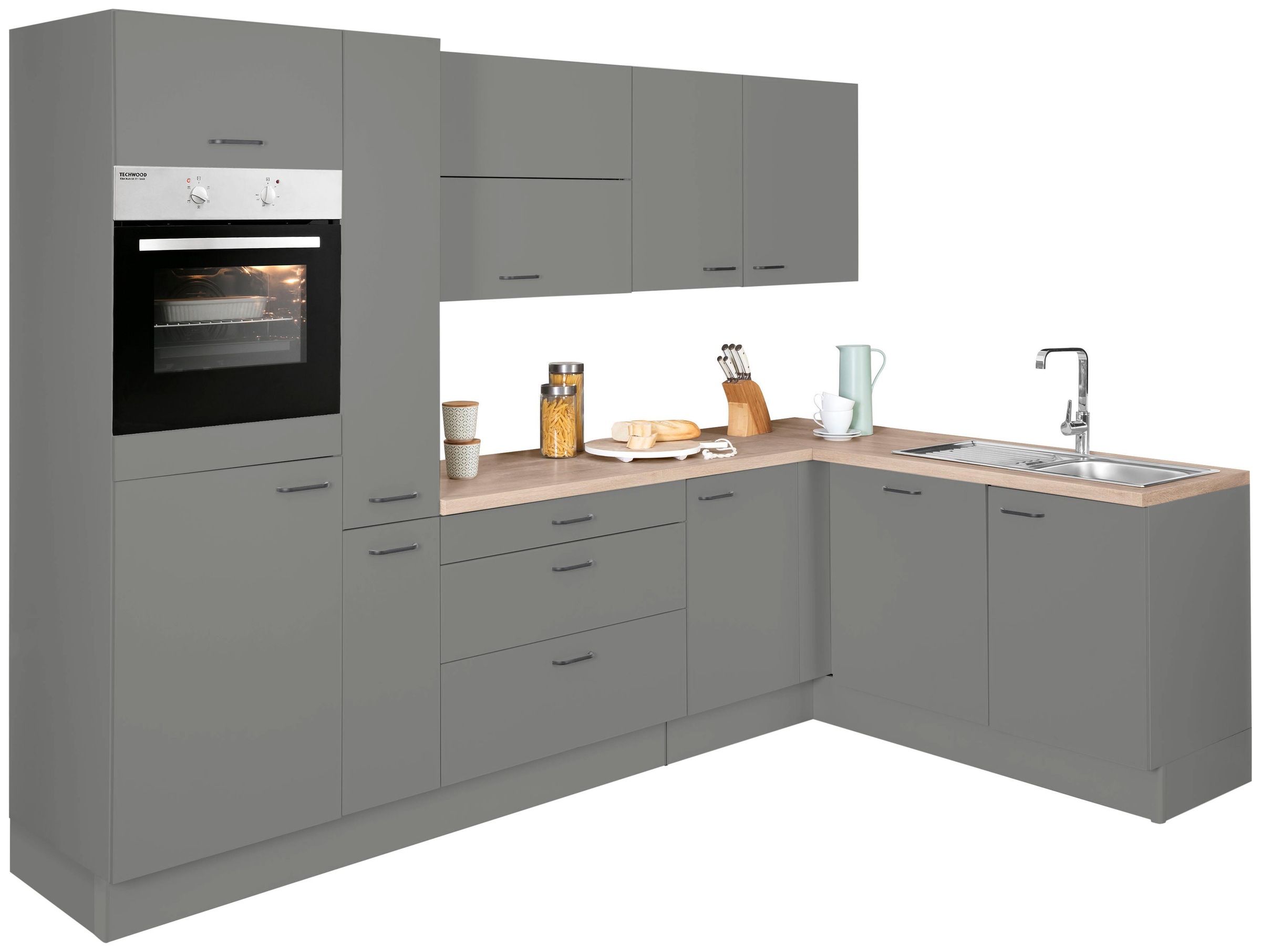 OPTIFIT Winkelküche "Elga", Premium-Küche mit Soft-Close-Funktion, Stellbreite 265 x 175 cm