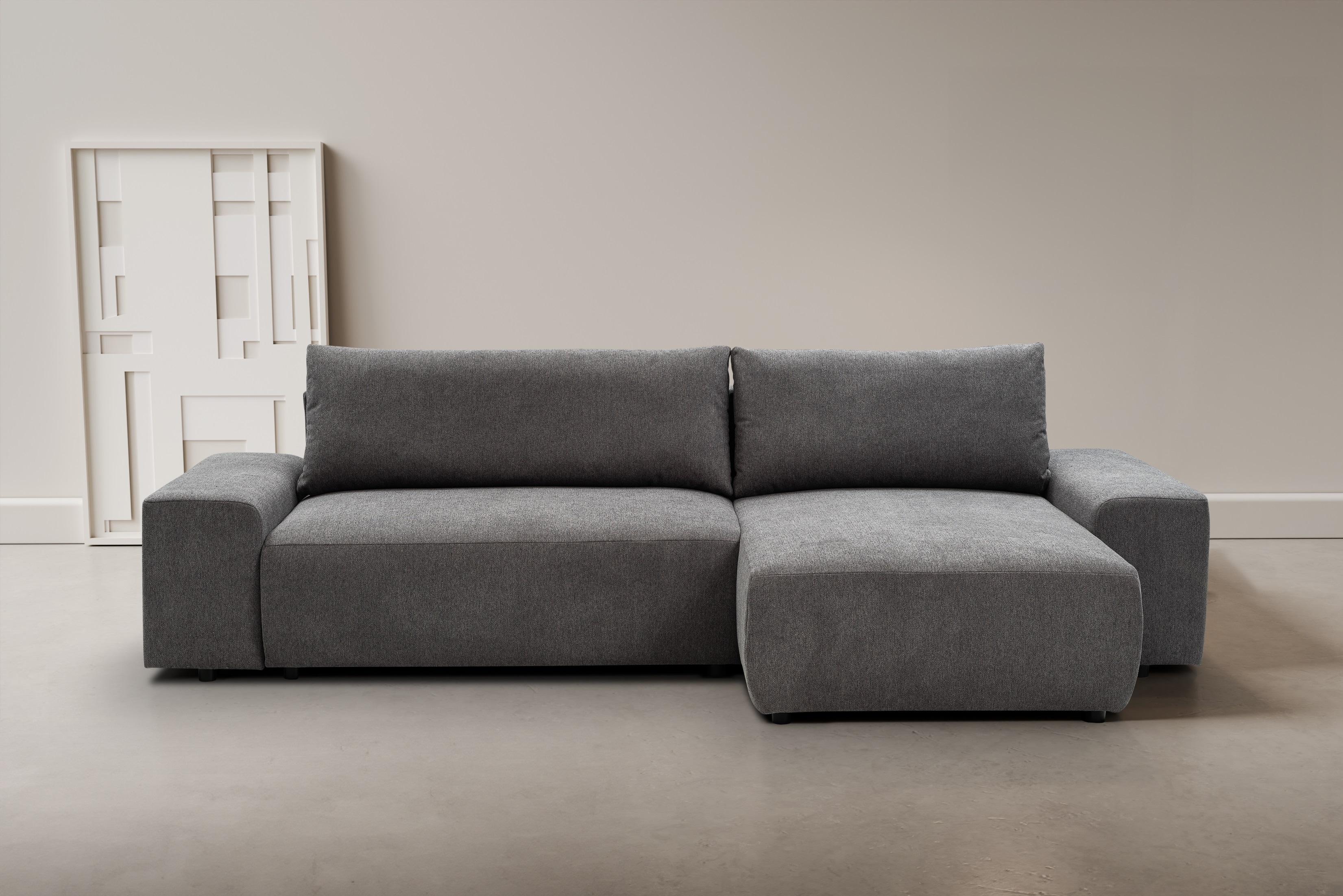 WERK2 Ecksofa "Amsterdam 300 x 150 cm modern und bequem" Struktur fein, L-Form, XXL, Schlaffunktion, Bettkasten