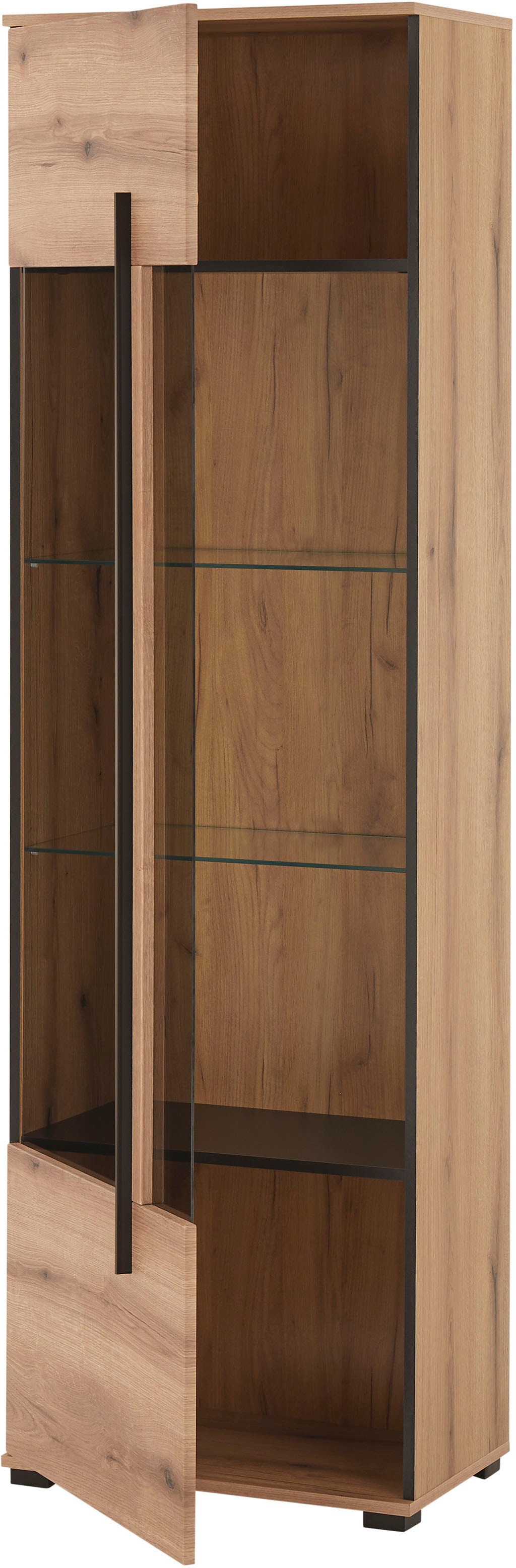 INOSIGN Vitrine »Cantara, Vitrinenschrank in Eiche Evoke oder weiß, Standvitrine«, schwarzer Stangengriff, ausreichend Stauraum, vielseitig einsetzbar