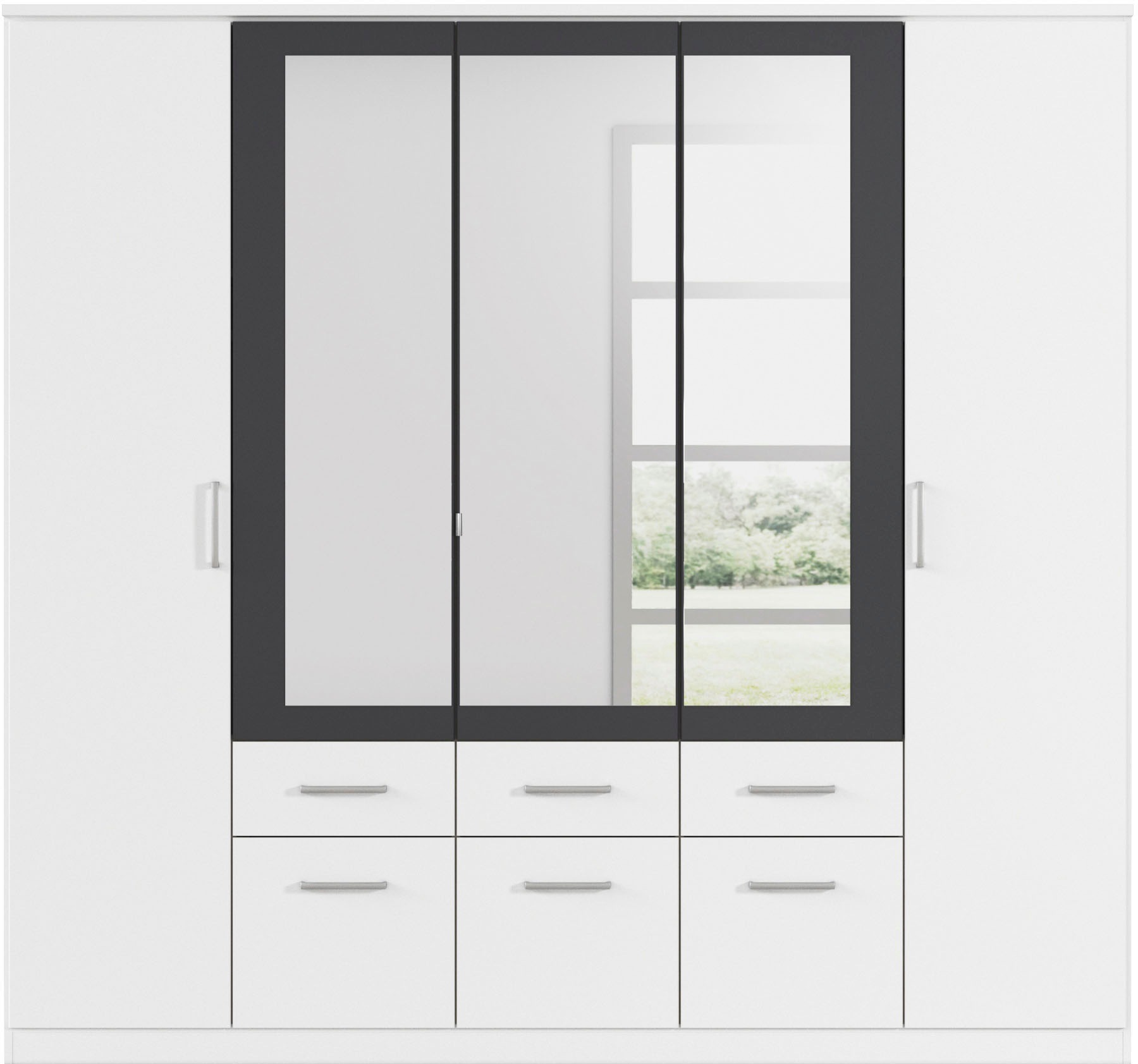 Thumbnail - rauch Kleiderschrank "Drehtürenschrank Schrank Garderobe BURANO", mit Schubladen und Spiegelumrandung in Farbabsetzung M...