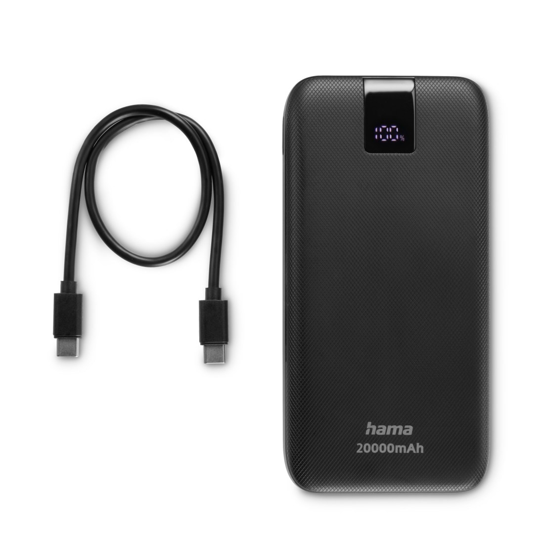 HAMA Powerbank "Power Pack 20000 mAh, Schnellladen, 2x USB-C 1x USB-A, mit Ladekabel", 20.000mAh, grau, Akkumulatoren, Schnellladefunktion mit Power