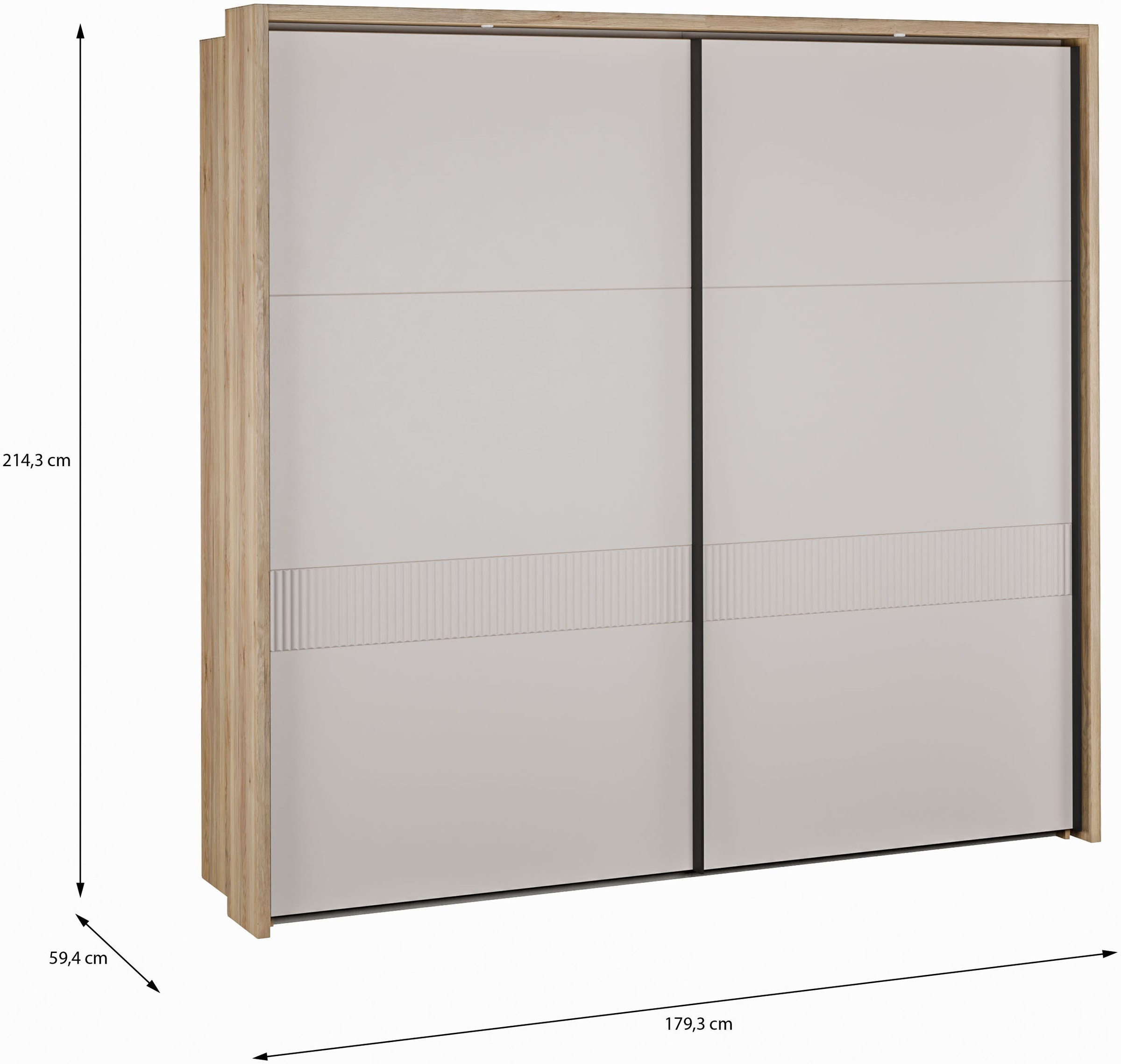 FORTE Schwebetürenschrank »Forte Seravel Schwebetürenschrank, Lamellenoptik, inkl. Beleuchtung« B/H/T 231,1/215,9/63,8 cm, Zubehör optional bestellbar