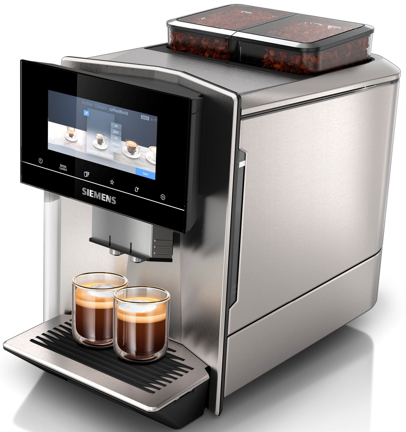 SIEMENS Kaffeevollautomat »EQ900 TQ907D03, intuitives 6,8" TFT-Display, 2 Bohnenbehälter«, Barista-Modus, App, Geräuschreduzierung, 10 Profile, edelstahl