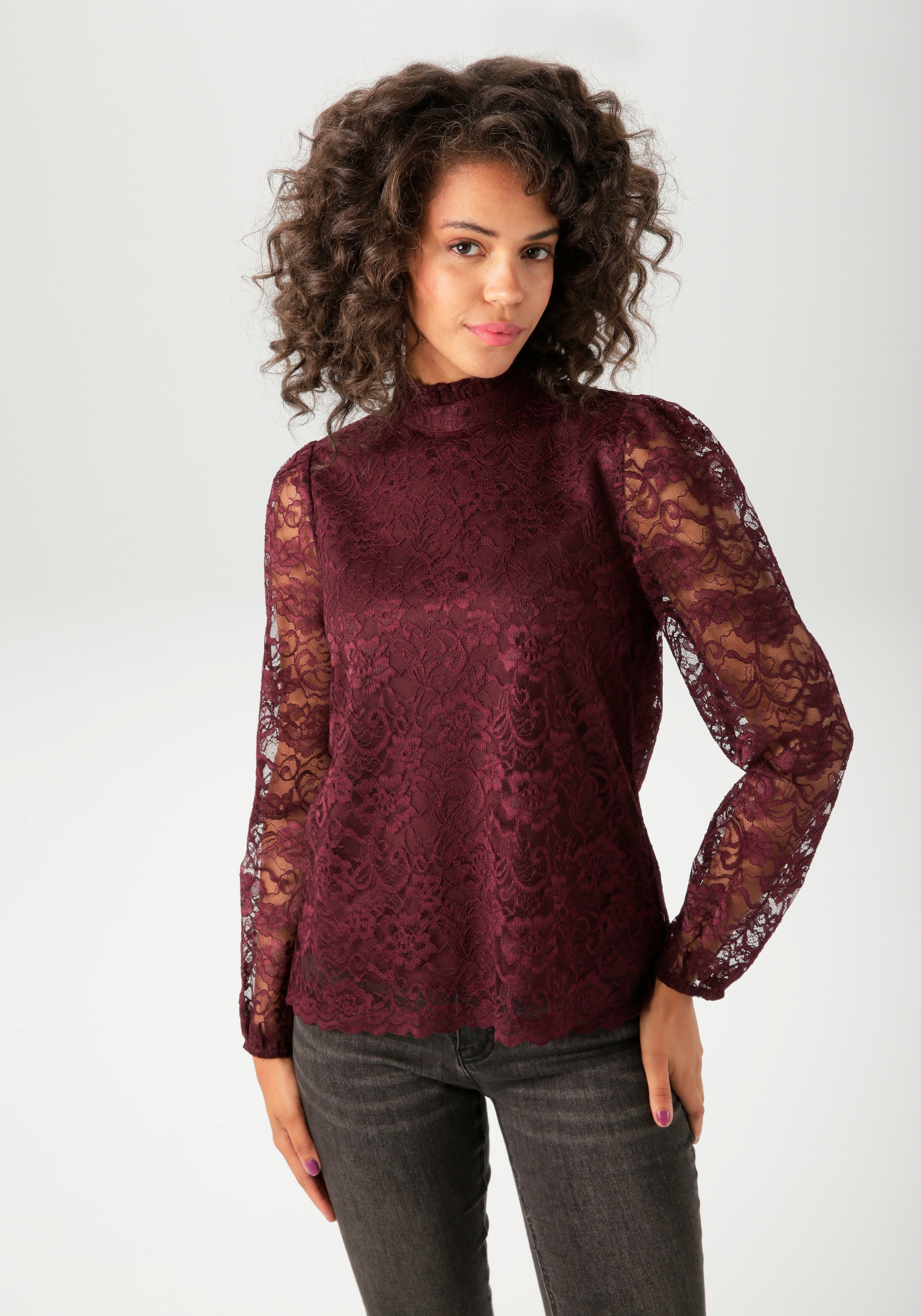 Aniston CASUAL Spitzenbluse, aufwändig mit edlen Rosen verziert - NEUE KOLL günstig online kaufen