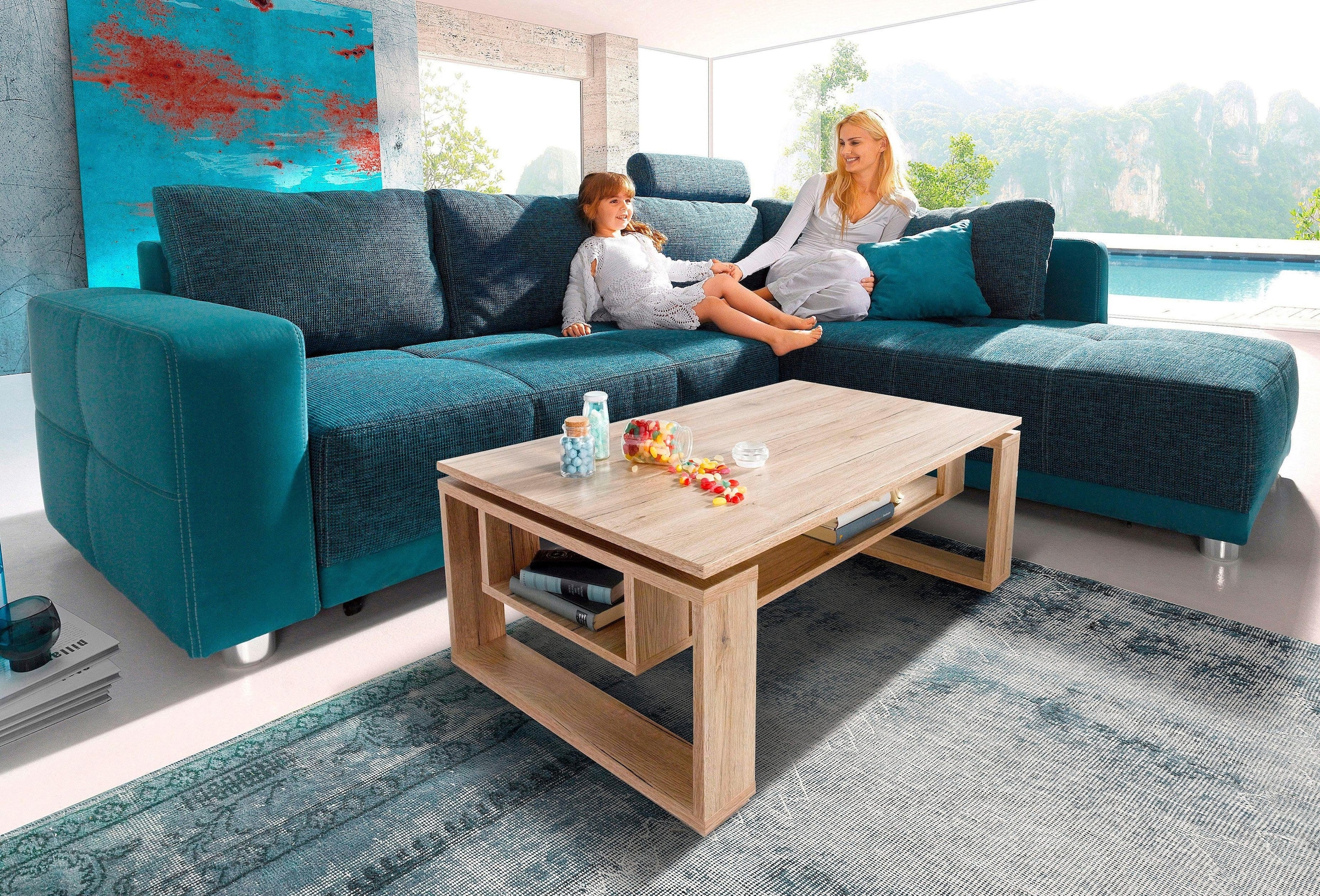 Jockenhöfer Gruppe Ecksofa "Orlando L-Form, B: 257 cm" mit Schlaffunktion, Bettkasten, Zierkissen & Kopfstützen