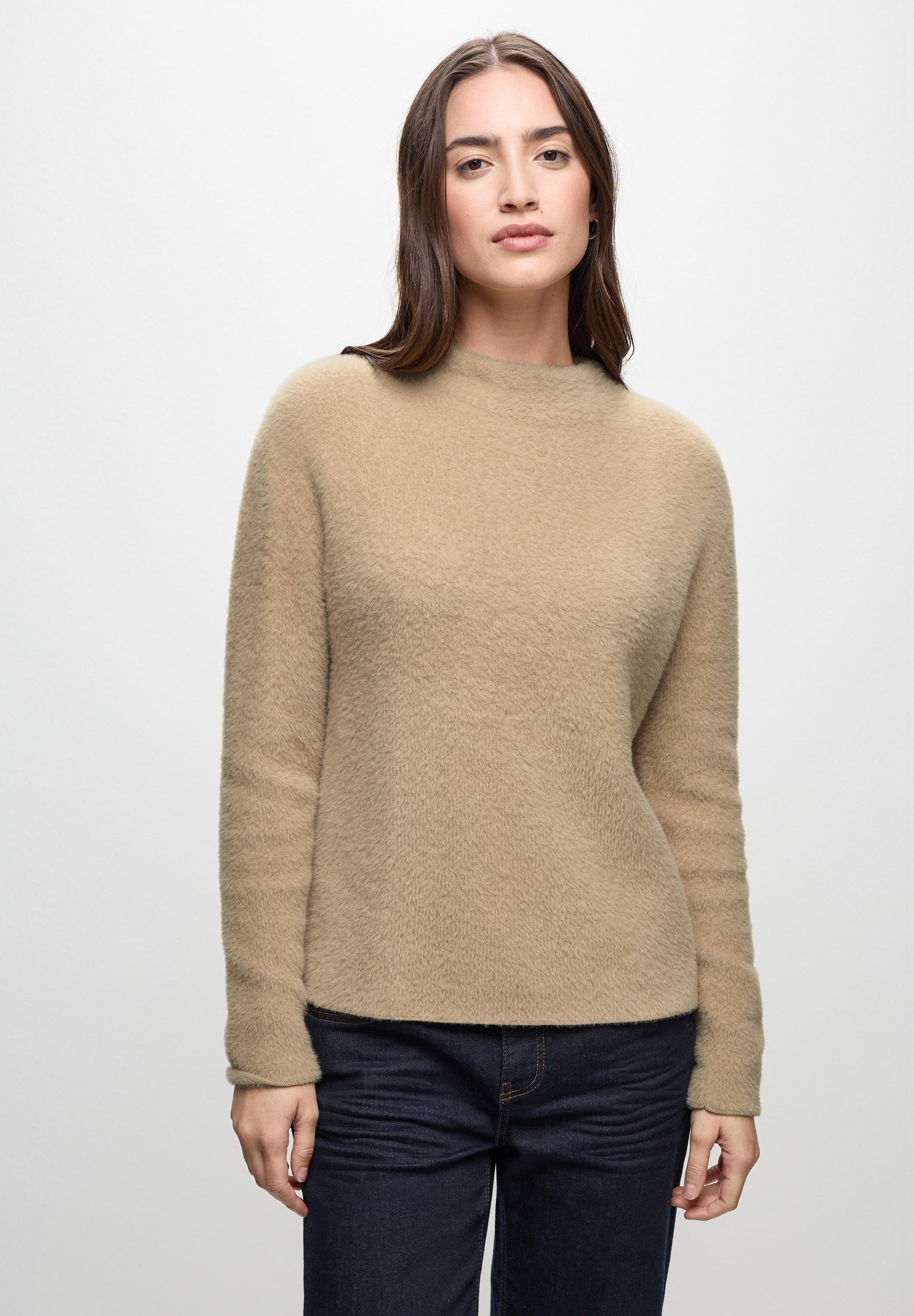 STREET ONE Stehkragenpullover aus softem Materialmix günstig online kaufen