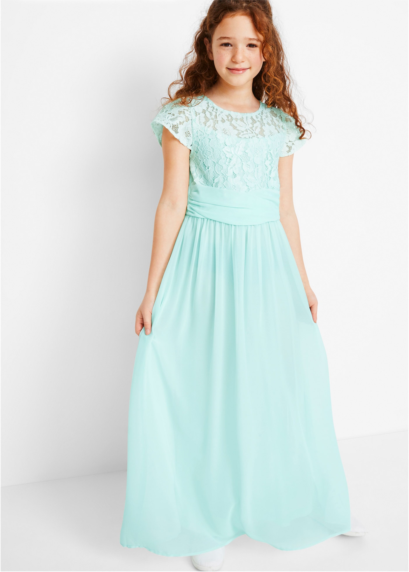 bonprix Chiffonkleid 1 tlg. tlg. festliches Kleid, mit Spitzenoberteil, aus Chiffon, mit kurzem Arm