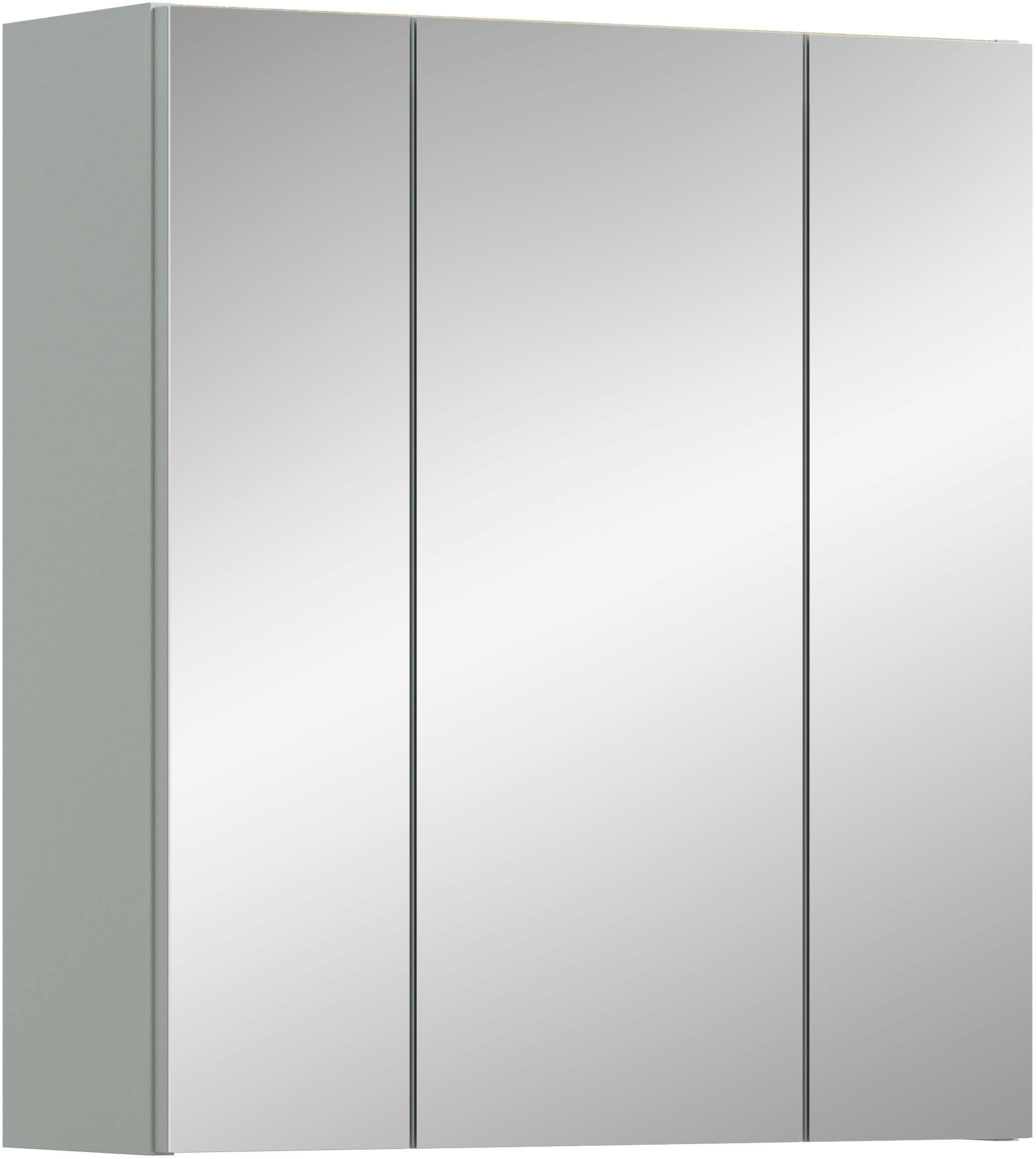 welltime Spiegelschrank "MINTTU, Breite 60 cm, 3 Spiegeltüren, 6 Einlegeböden, 9 Fächer" Türanschlag der mittleren Tür rechts und links montierbar, Badmöbel, Spiegel, Badschrank, Bad