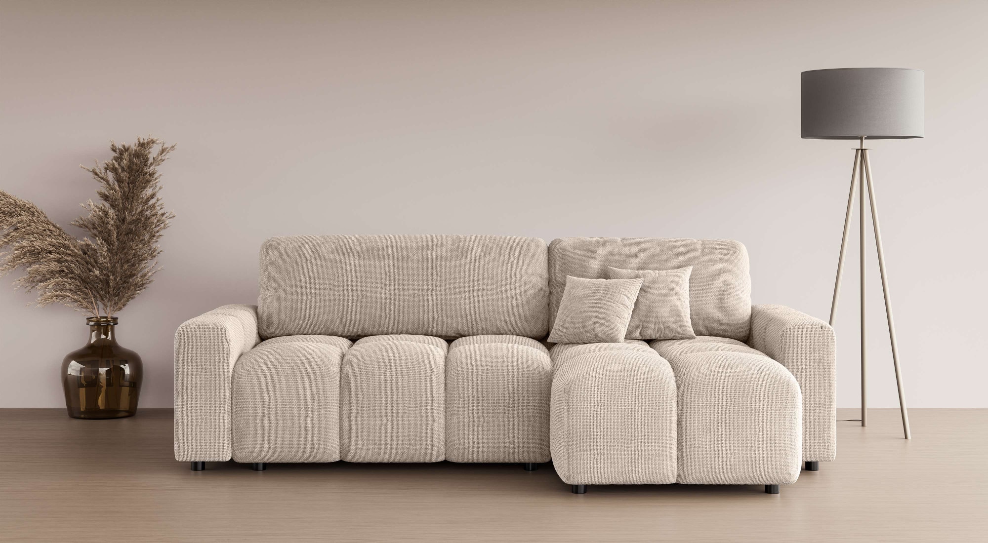 INOSIGN Ecksofa »FELICI, Schlafsofa 233cm, L-Form mit Recamiere beidseitig montierbar«, Designsofa mit Bettfunktion und Bettkasten, Maße B/T/H: 233/142/88 cm