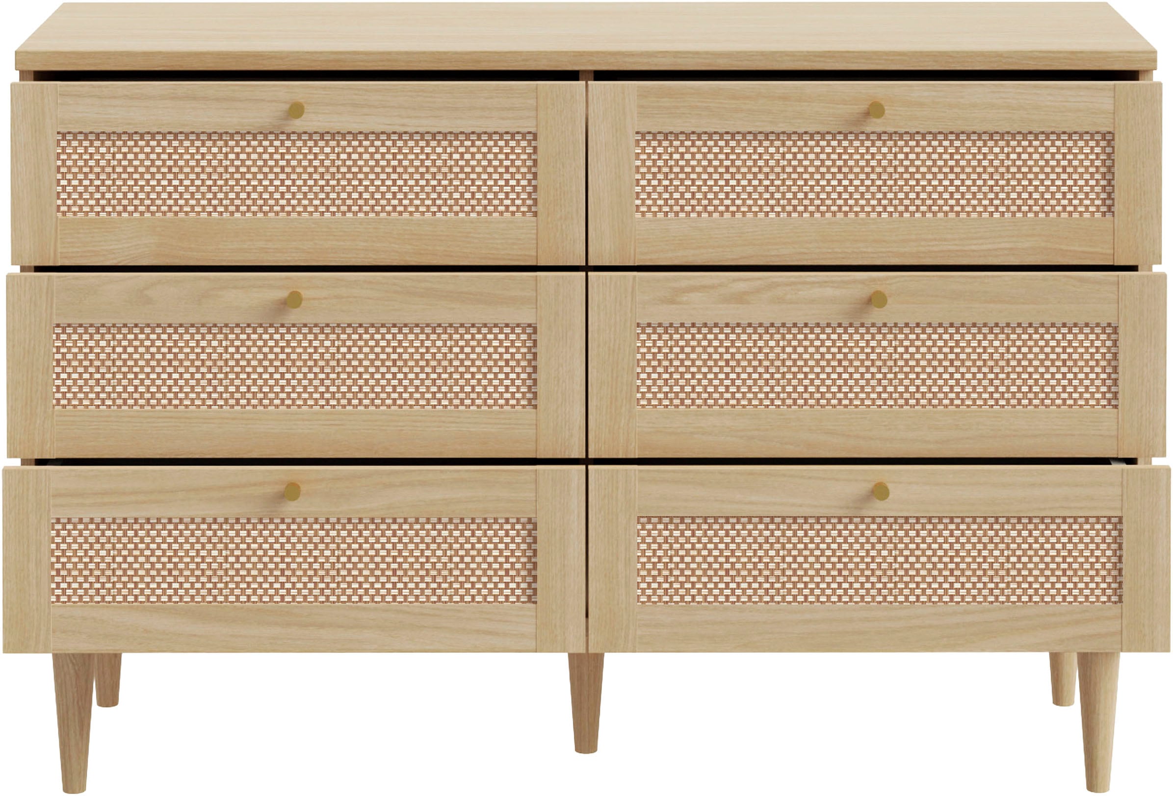 OTTO home Kommode »ELLIAN mit Wiener Geflechtoptik, 6 Schubkästen« Holzfüße, Metallgriffe, Made in EU, viel Stauraum