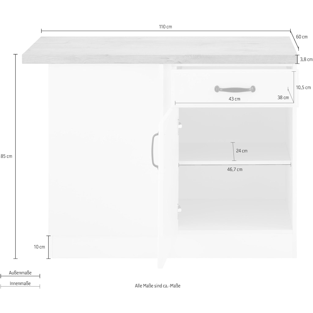 wiho Küchen Eckunterschrank »Erla«, 110 cm breit mit Kassettenfront