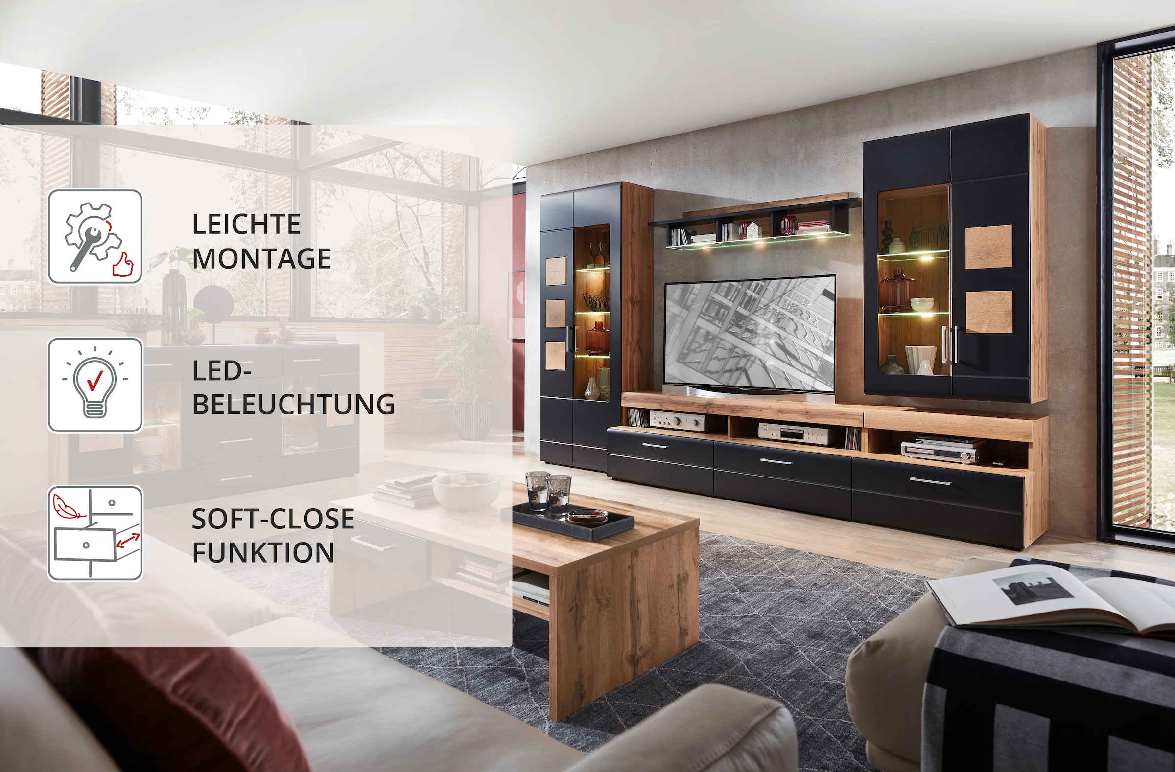 Innostyle Wohnwand »Sonate, TOPSELLER!«, (Komplett-Set, 5 St., Wohnwand), inkl. LED-Beleuchtung
