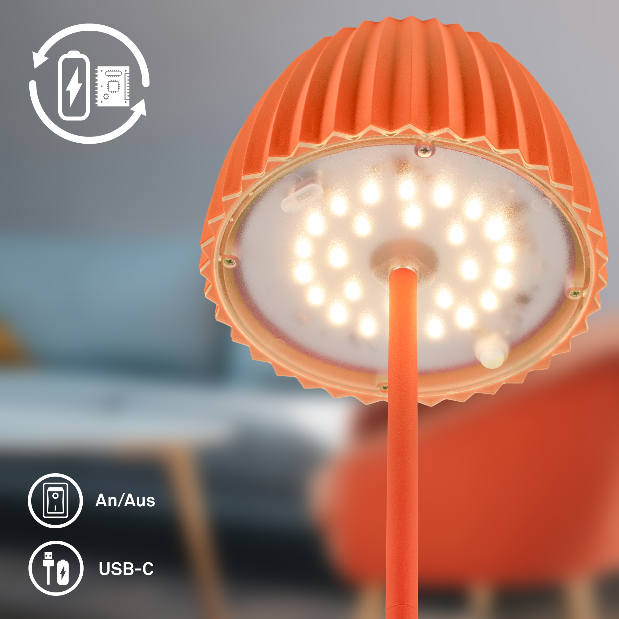 Briloner Leuchten LED Tischleuchte »Akku LED Tischleuchte, orange«