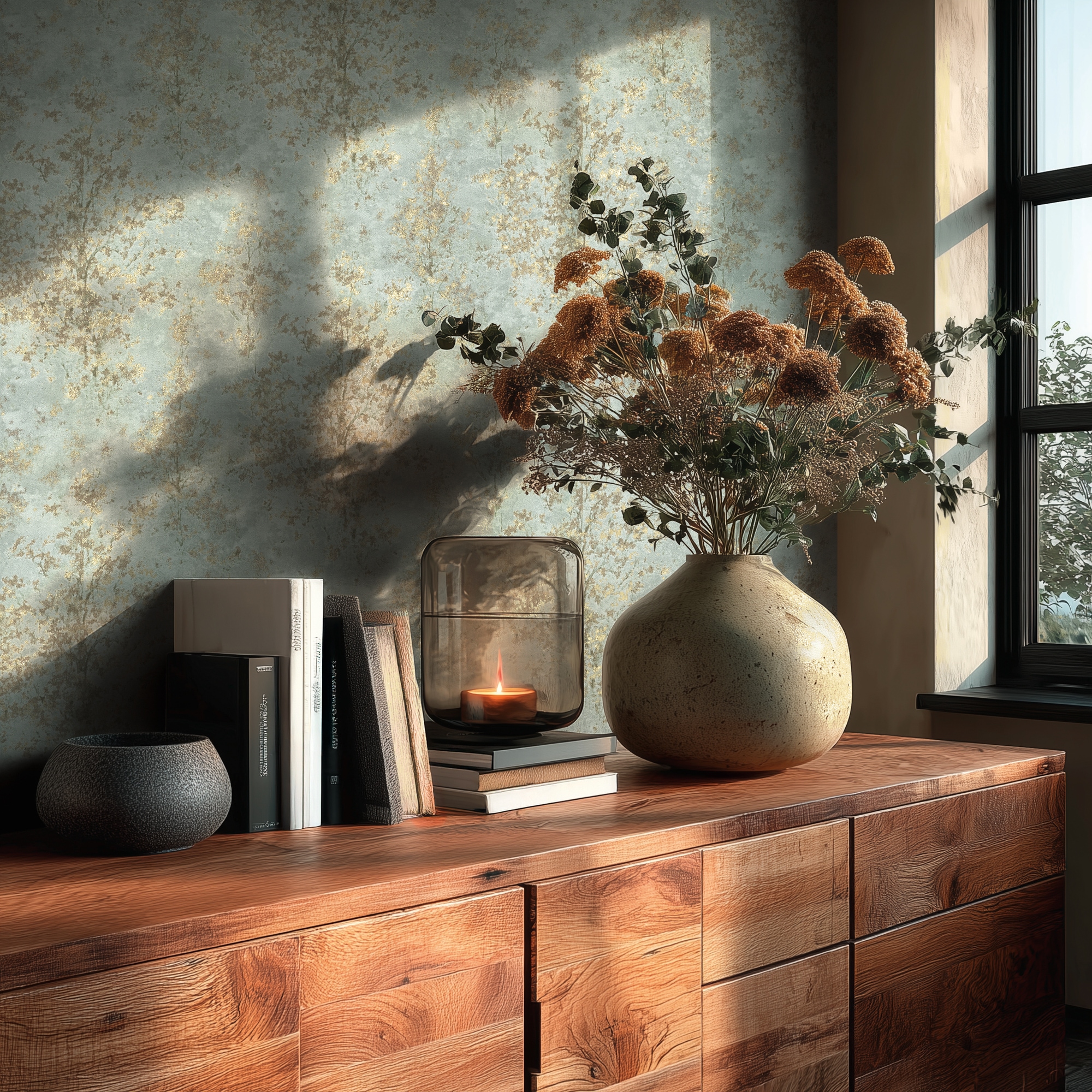 living walls Vliestapete »Vibes & Styles Astrid – Whispering Woods Vliestapete« glänzend leicht strukturiert Zarte Baumstruktur im Aquarellstil mit feinem Glitzer- und Glanzeffekt