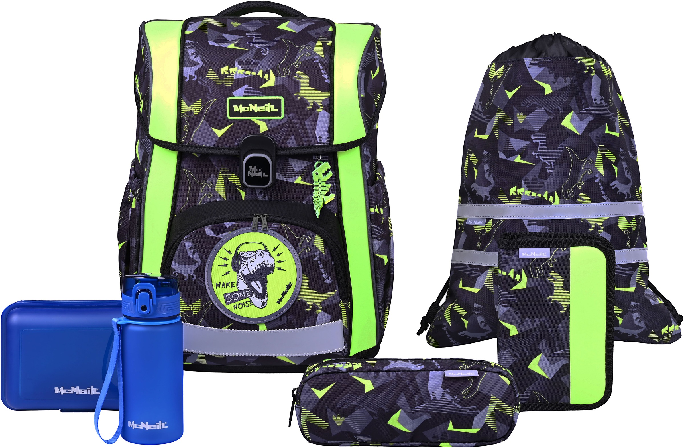 MCNEILL Kinder Schulranzen "Bravo, inkl. Etui, Turnbeutel"dinopark, Polyester, Rucksäcke