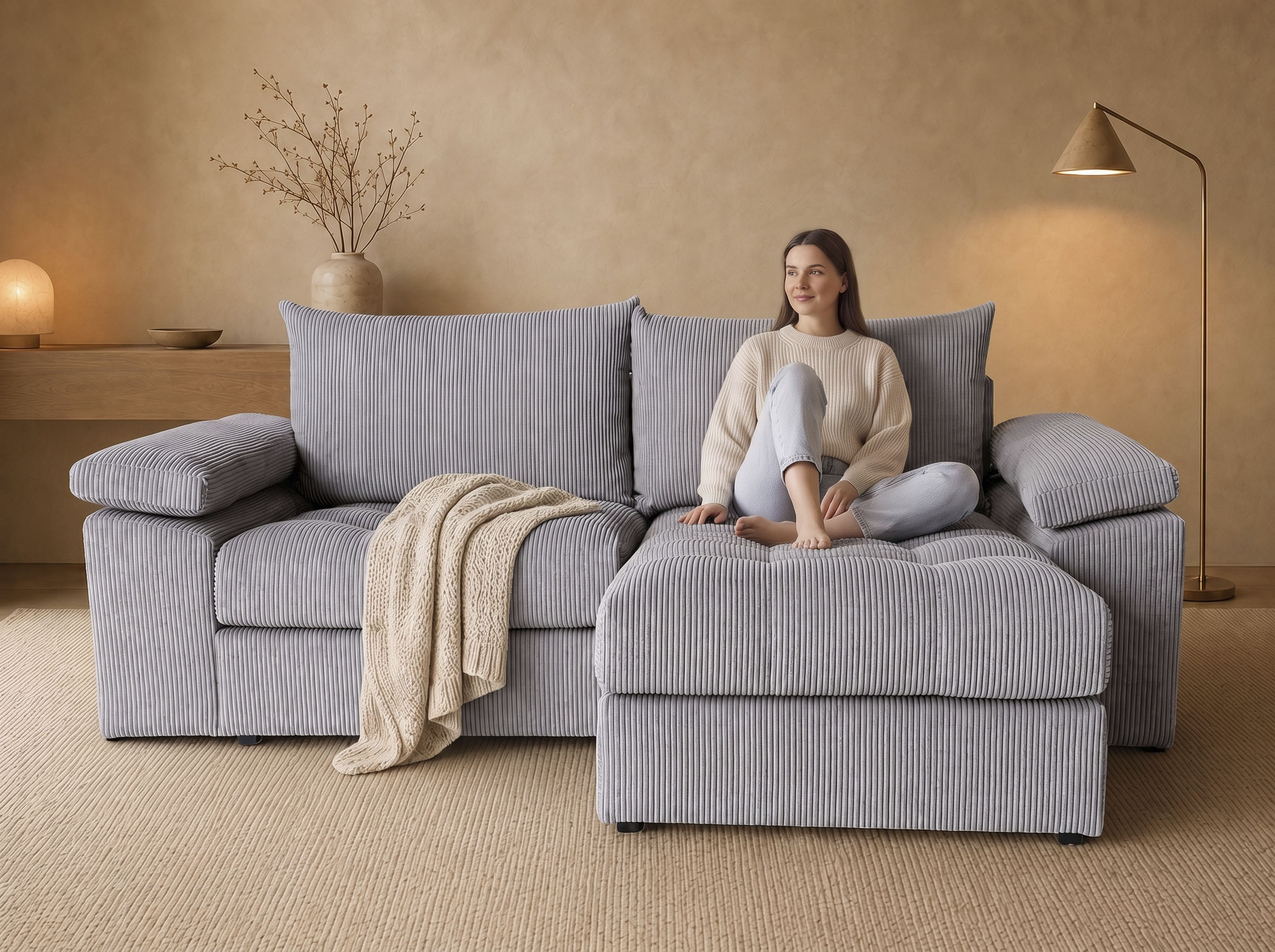 OTTO home Ecksofa "Soft&Cosy Pik XL, L-Form, B: 246 cm, Mega Sofa in Cord" Lounge-Komfort mit edler Sitzsteppung, Federkern
