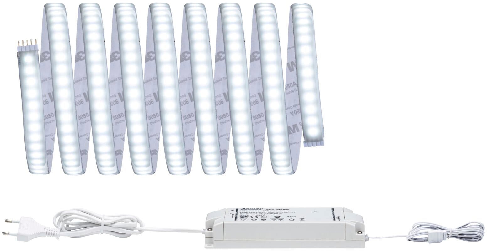 PAULMANN LED-Streifen "MaxLED 1000 Basisset 3m Tageslichtweiß IP44 34W 3300lm beschichtet", Dioden 432 Stk. Flammen 1 Stk., Gesamtlänge 3m, silber,