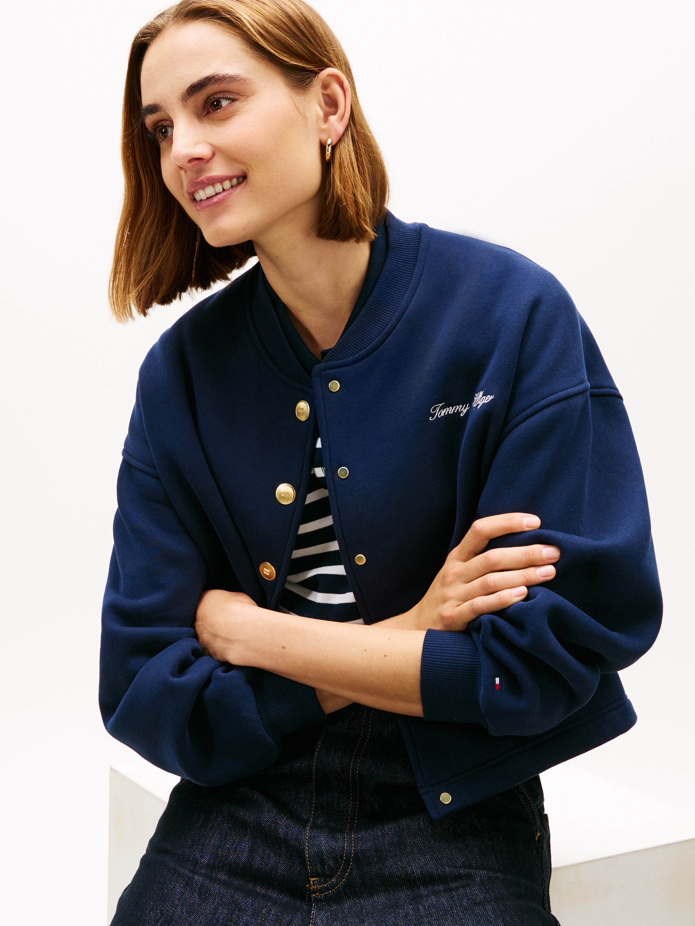 Tommy Hilfiger Strickjacke »GOLD BTN HWK BOMBER« mit goldfarbenen Knöpfen