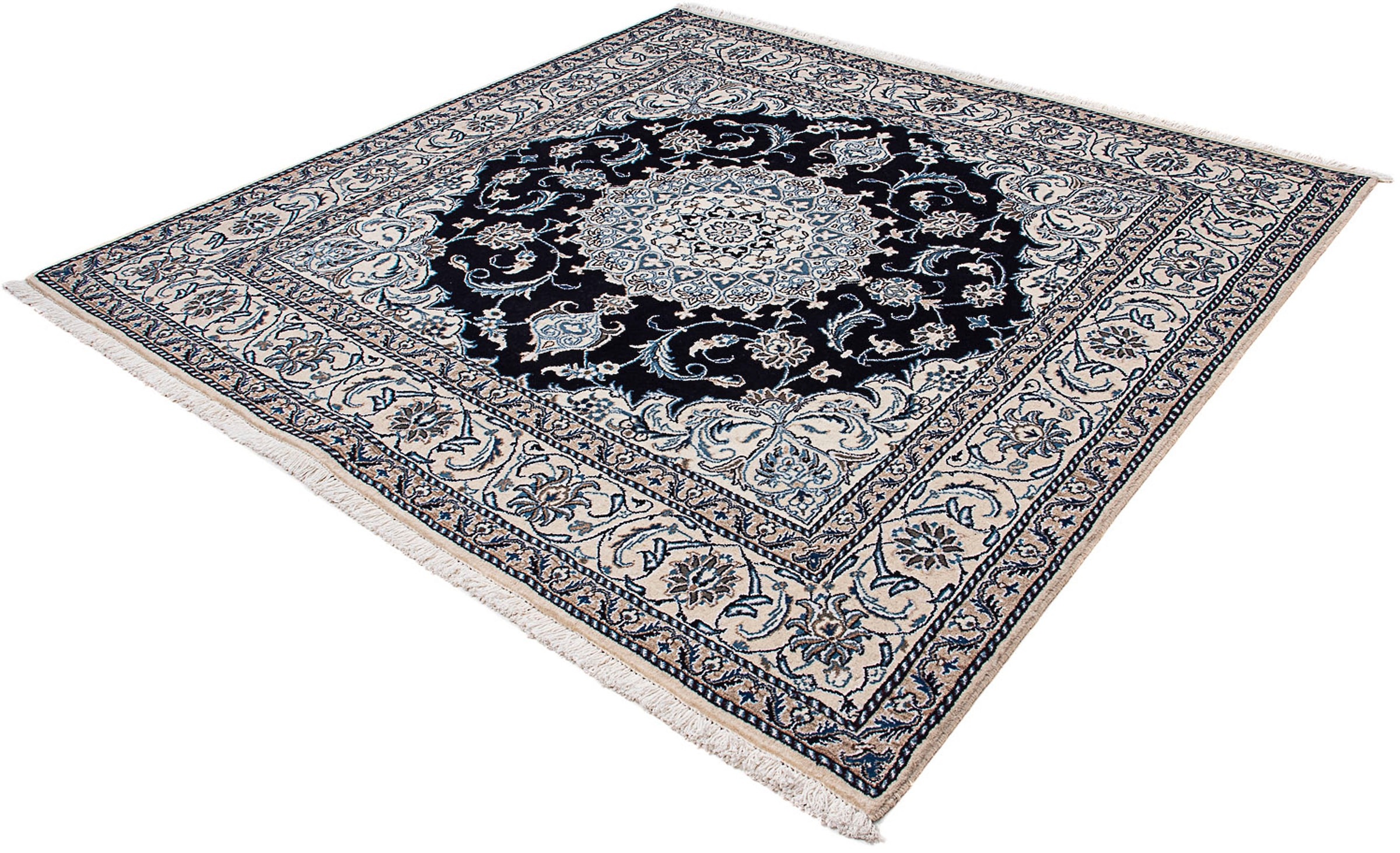 morgenland Orientteppich "Perser - Nain quadratisch - 198 x 196 cm - dunkelblau", quadratisch, 10 mm Höhe, Wohnzimmer, H