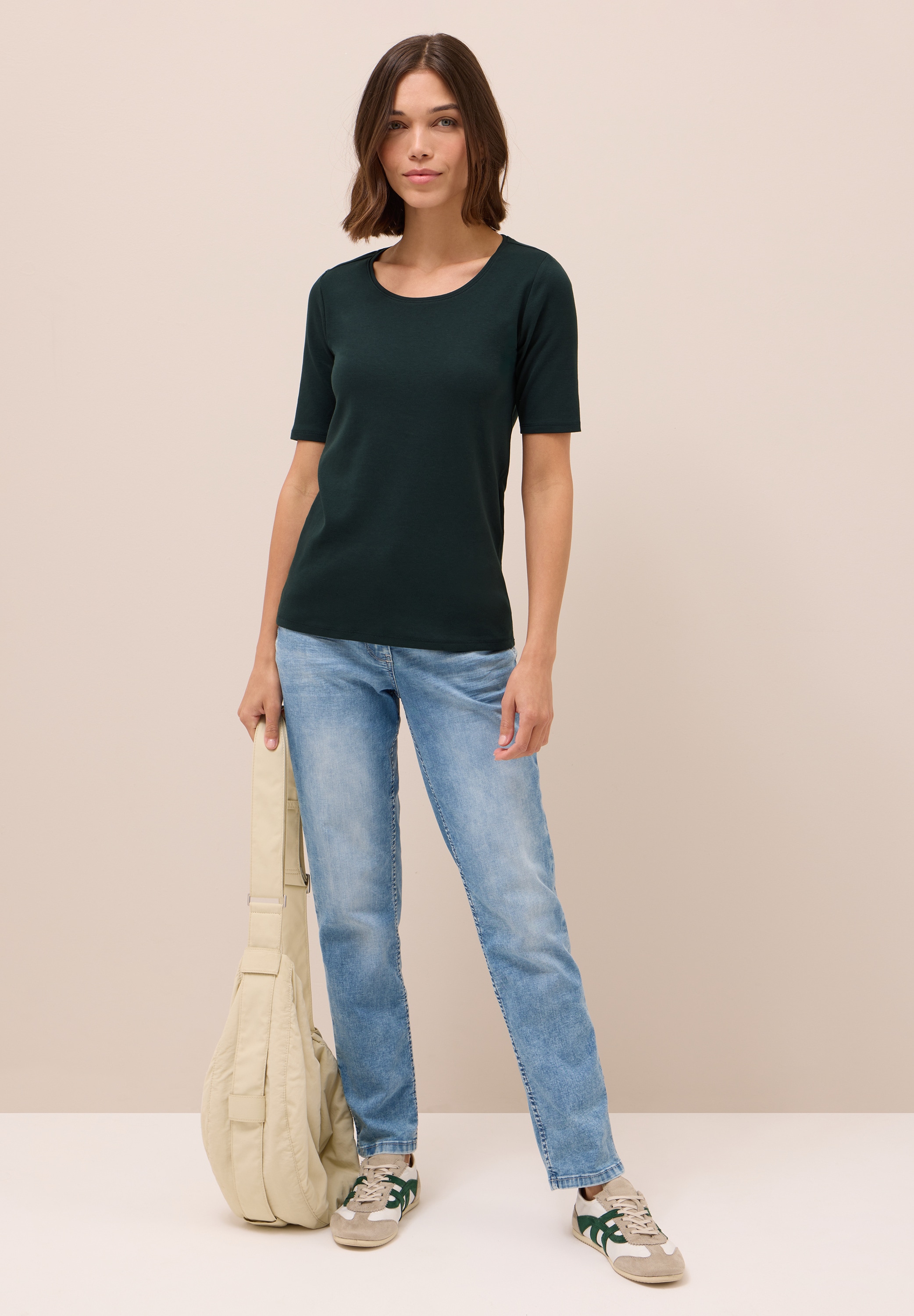 Cecil Rundhalsshirt »Style Lena«, mit Halbärmeln
