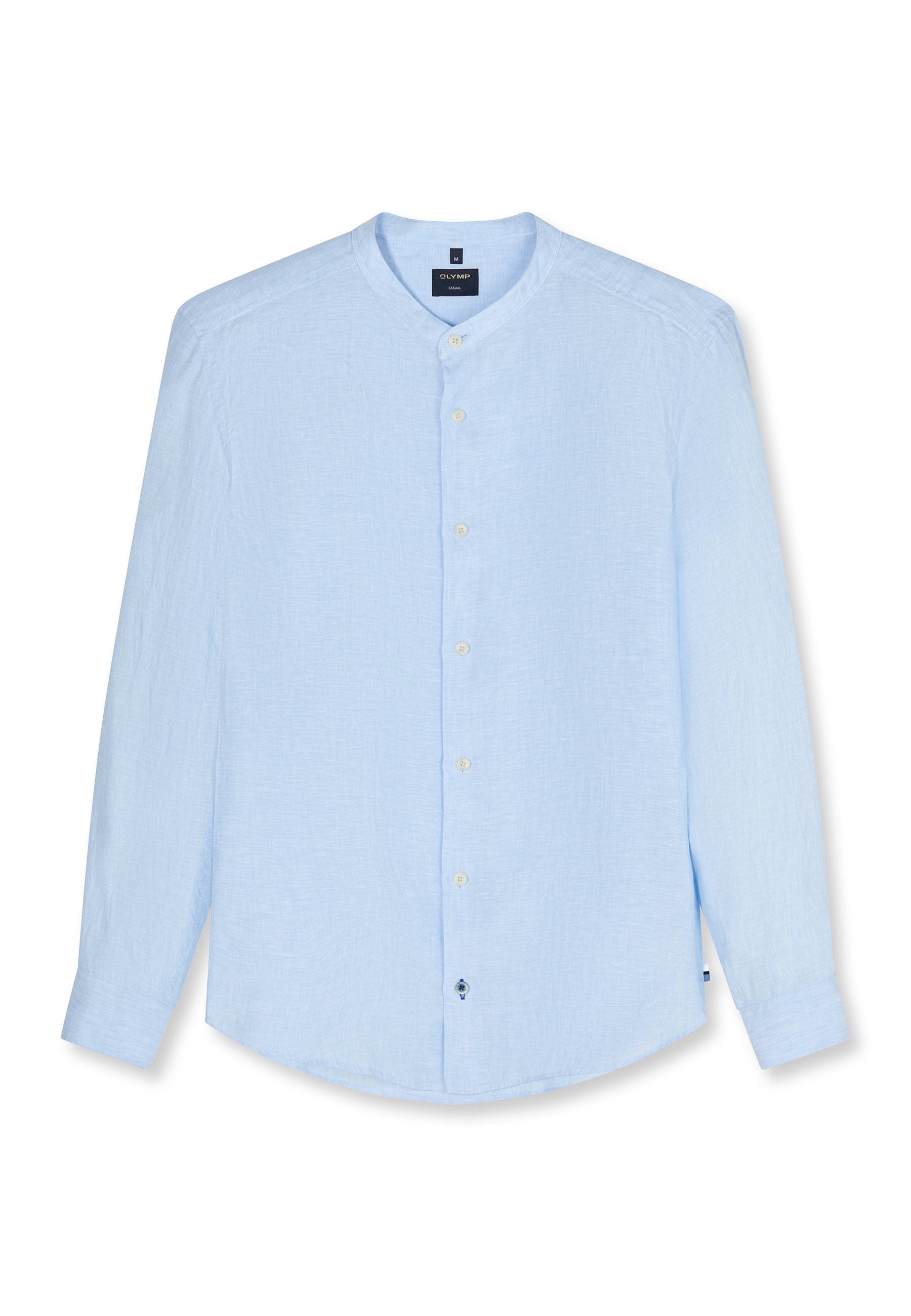 Langarmhemd OLYMP "OLYMP Casual, regular fit, Stehkragen", Herren, Gr. XS, Normaler Arm, hellblau, 100% Leinen, Hemden